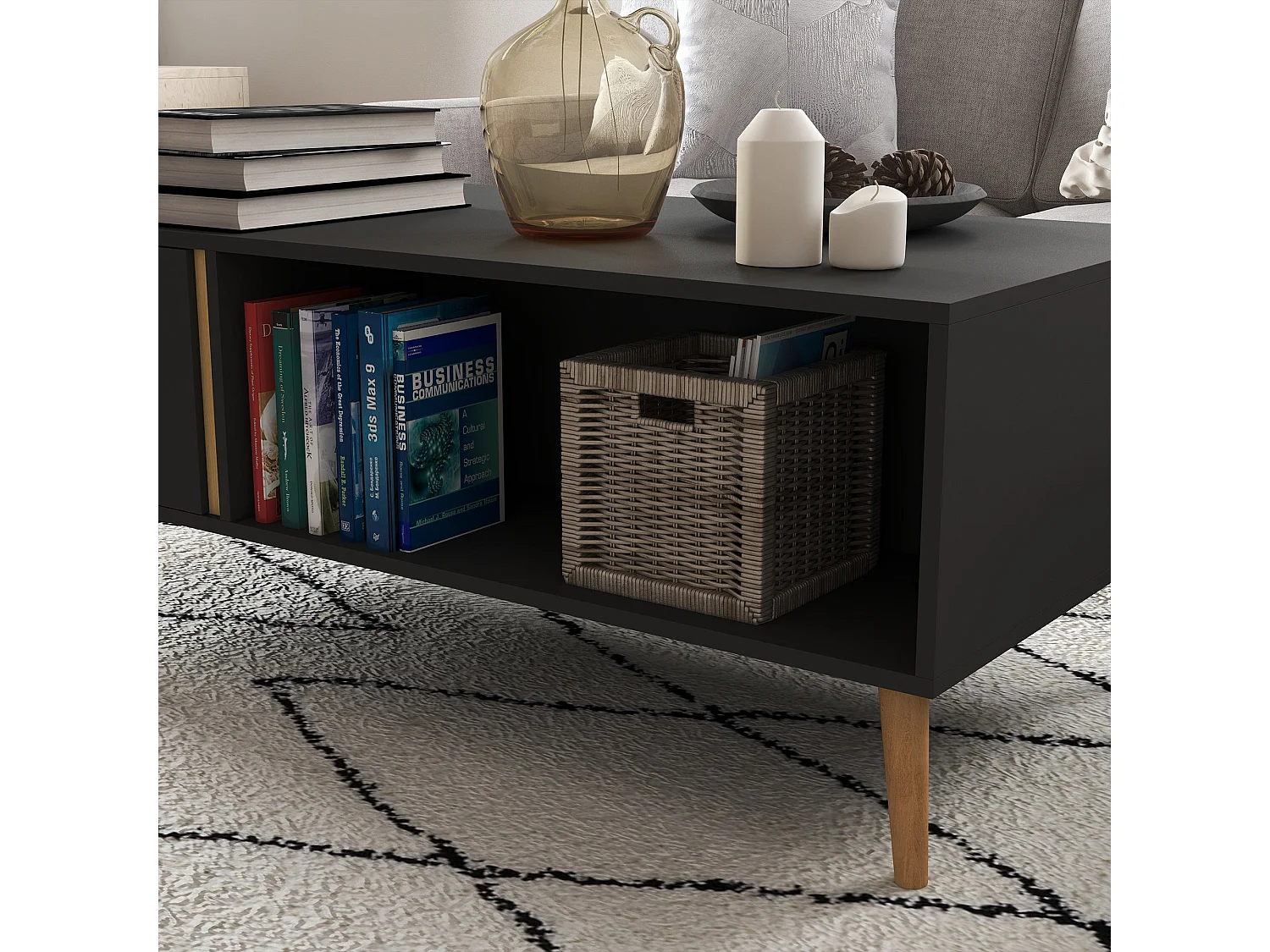 Panedi Grey Rectangular Coffee Table with Storage and Cabinets