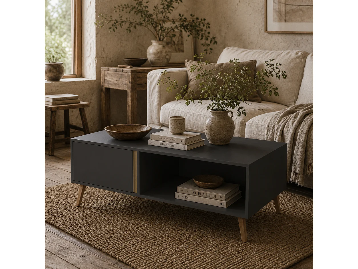 Panedi Grey Rectangular Coffee Table with Storage and Cabinets