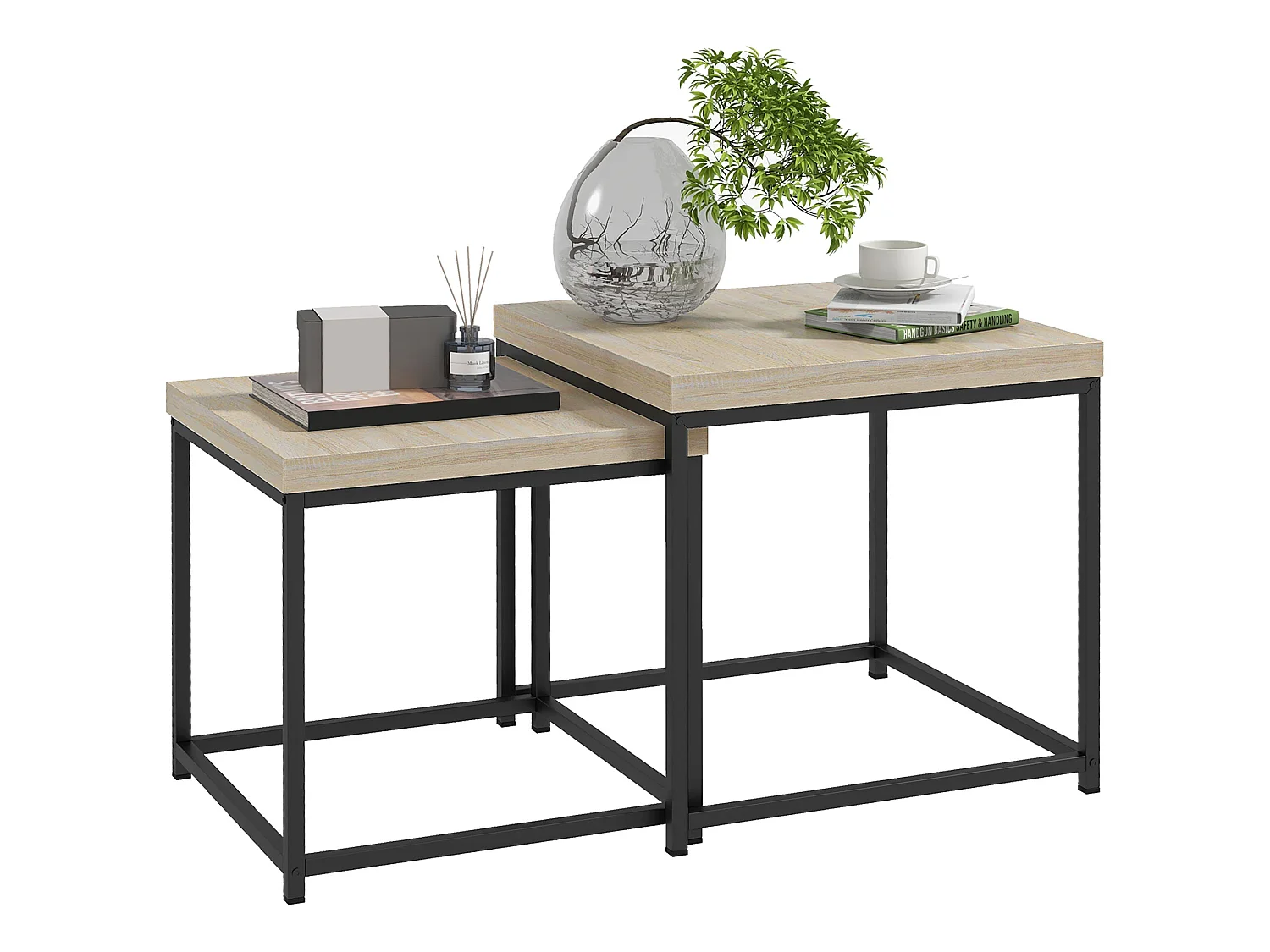 Vattesa Oak Finish Set of 2 Nesting Coffee Tables Square 3.5cm Particleboard