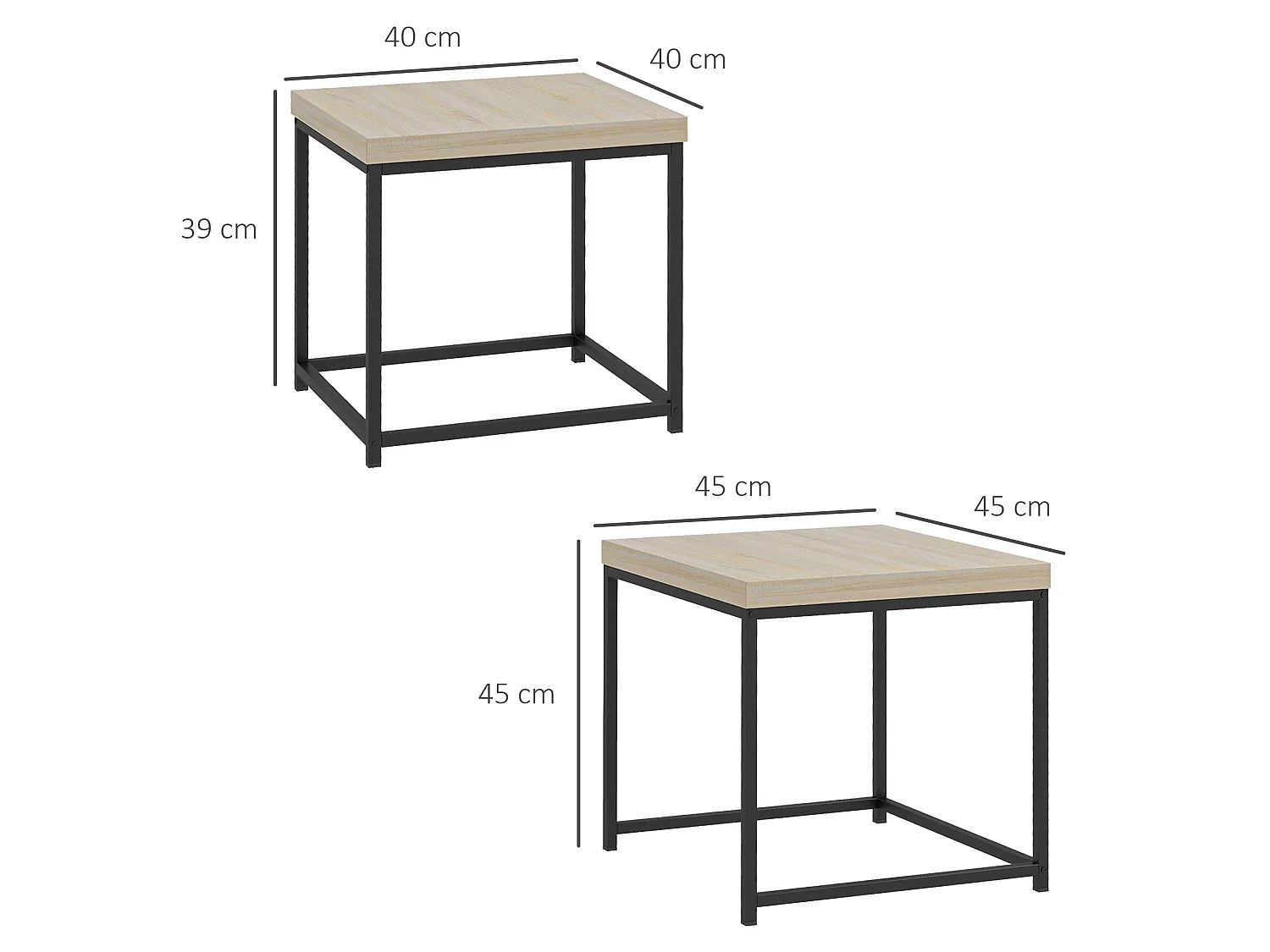 Vattesa Oak Finish Set of 2 Nesting Coffee Tables Square 3.5cm Particleboard