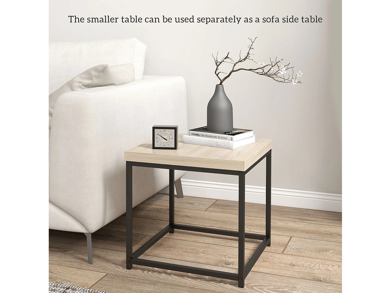 Vattesa Oak Finish Set of 2 Nesting Coffee Tables Square 3.5cm Particleboard
