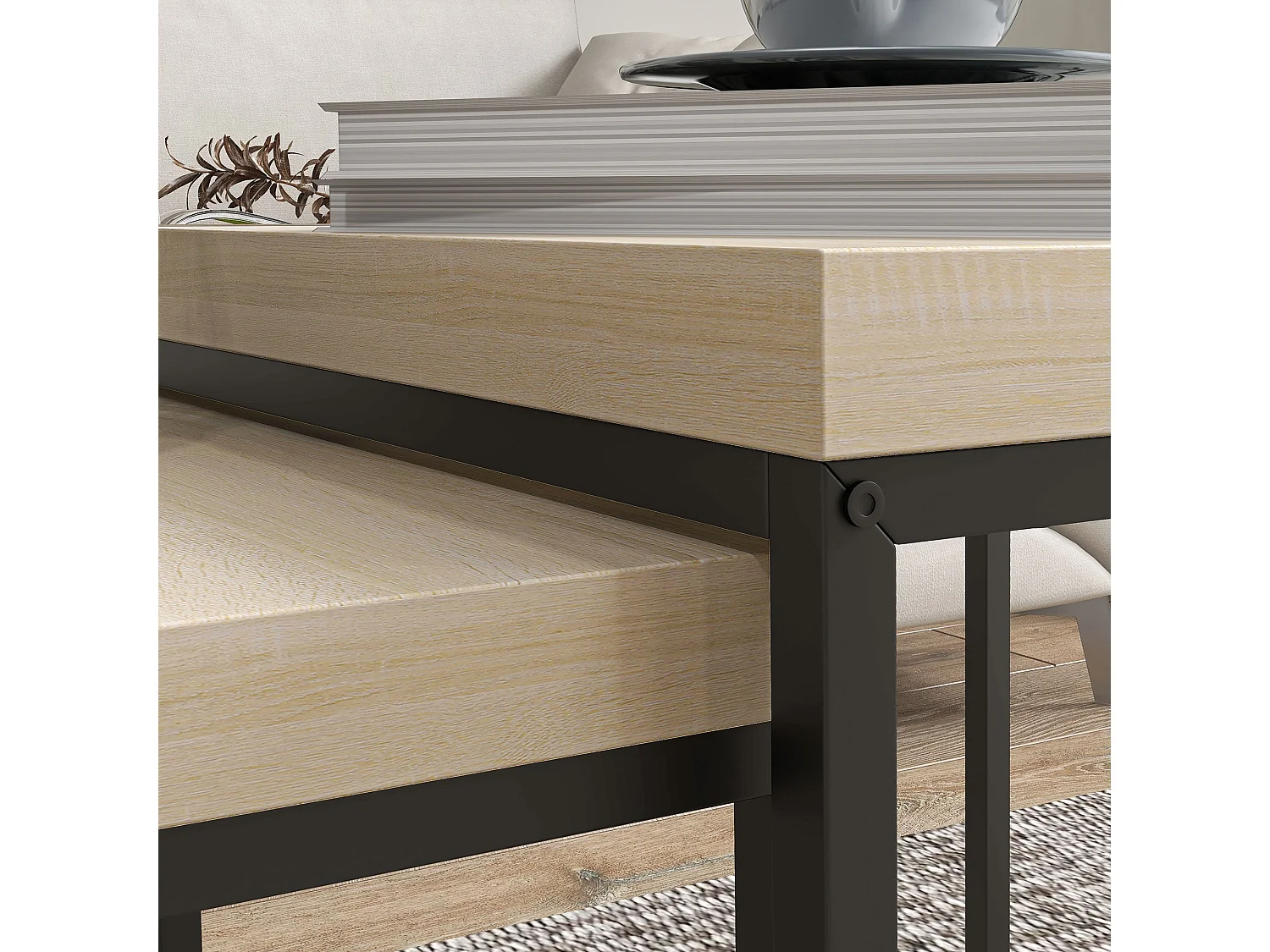 Vattesa Oak Finish Set of 2 Nesting Coffee Tables Square 3.5cm Particleboard