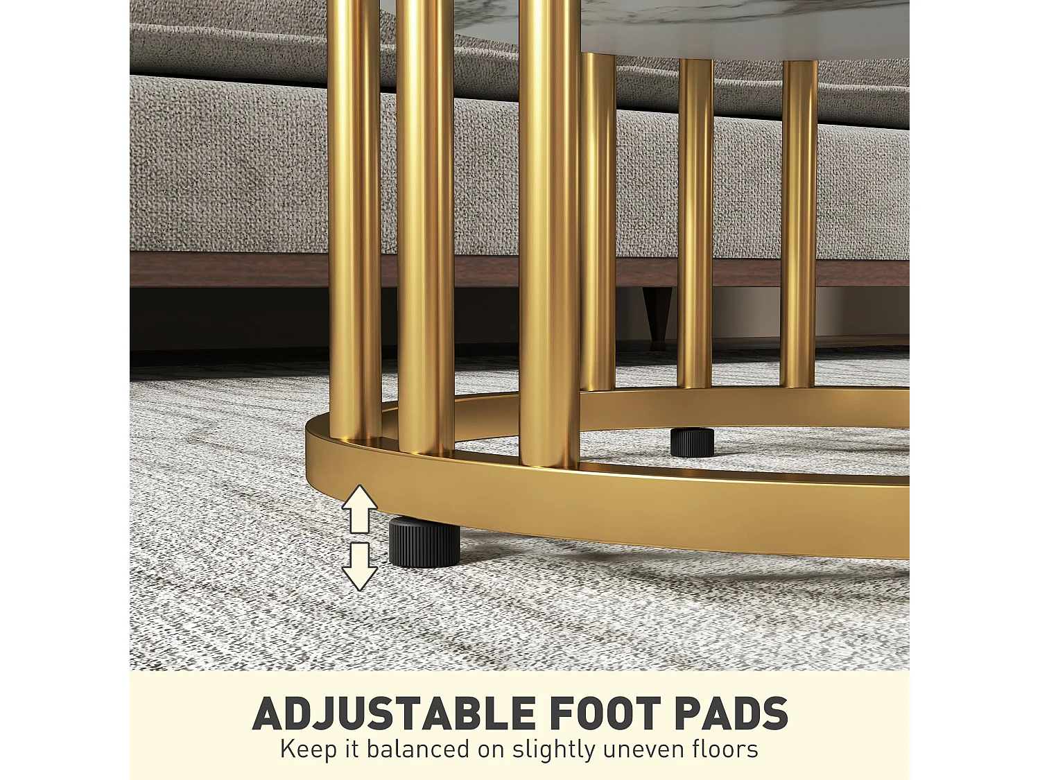 Veco Set of 2 Square Coffee Tables White Marble Effect Tops Gold Tone Stainless Steel Frames