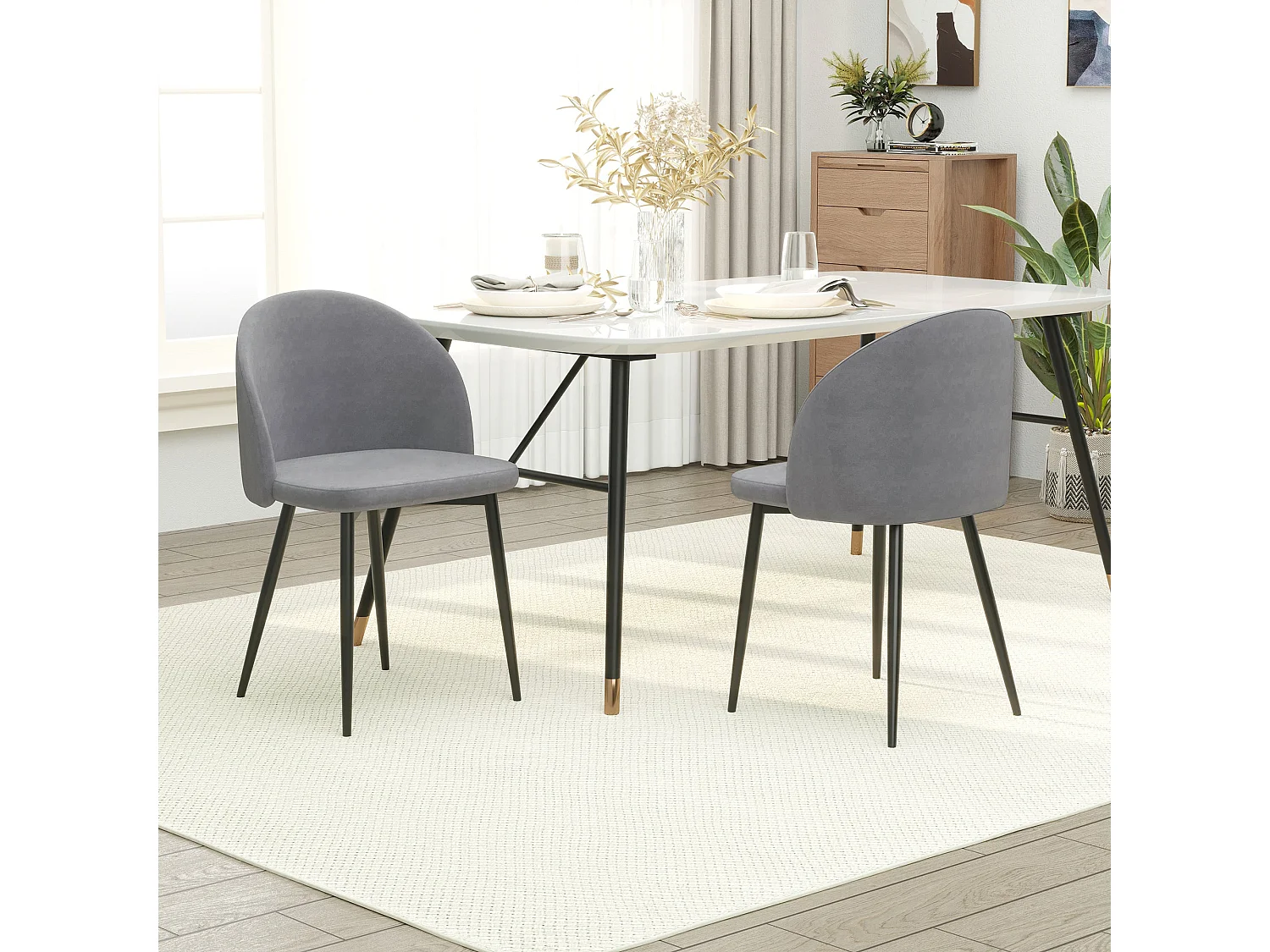 Ladori Grey Velvet Feel Dining Chairs Set of 2 Contemporary Upholstered Armless Seats