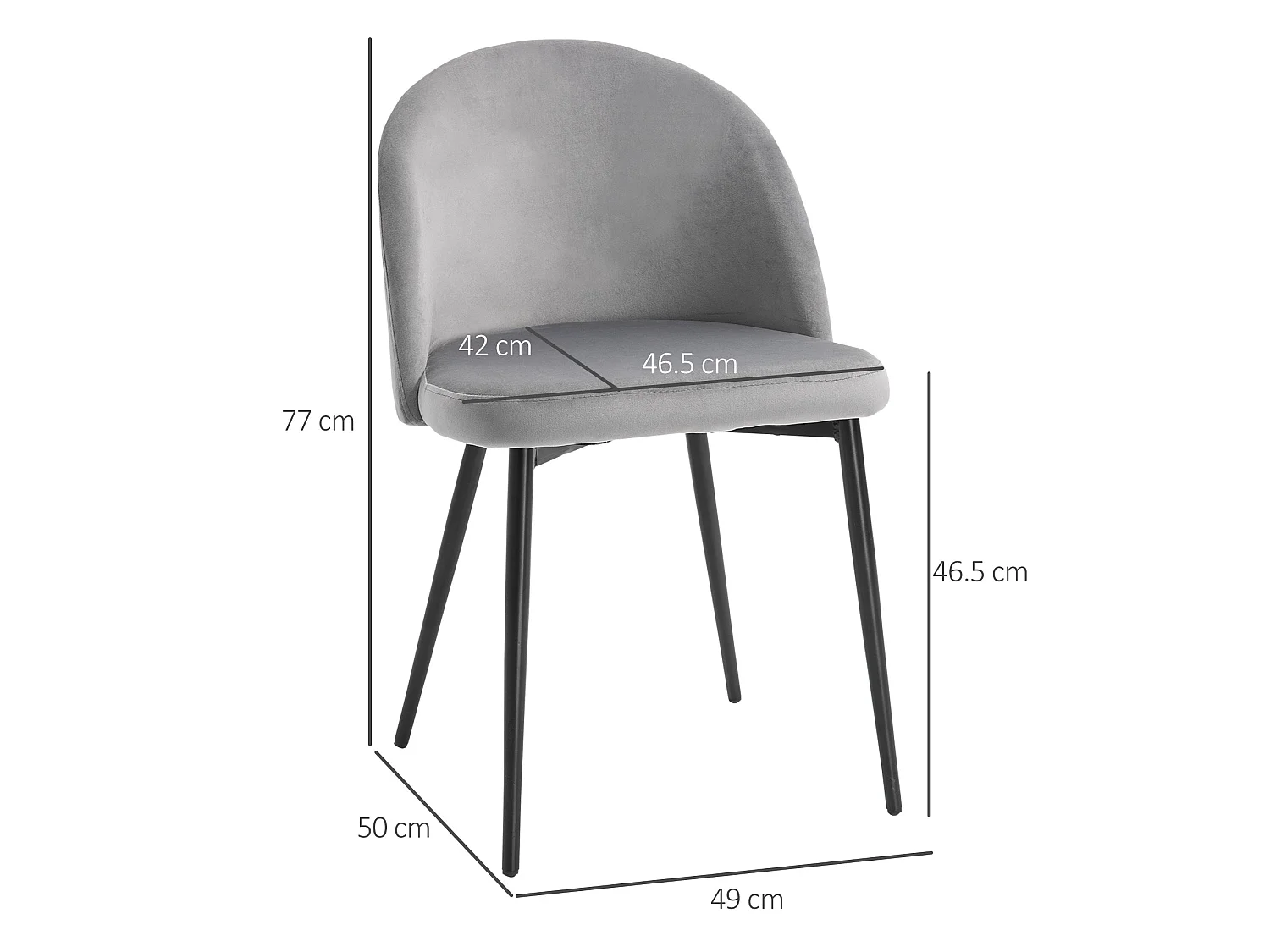 Ladori Grey Velvet Feel Dining Chairs Set of 2 Contemporary Upholstered Armless Seats