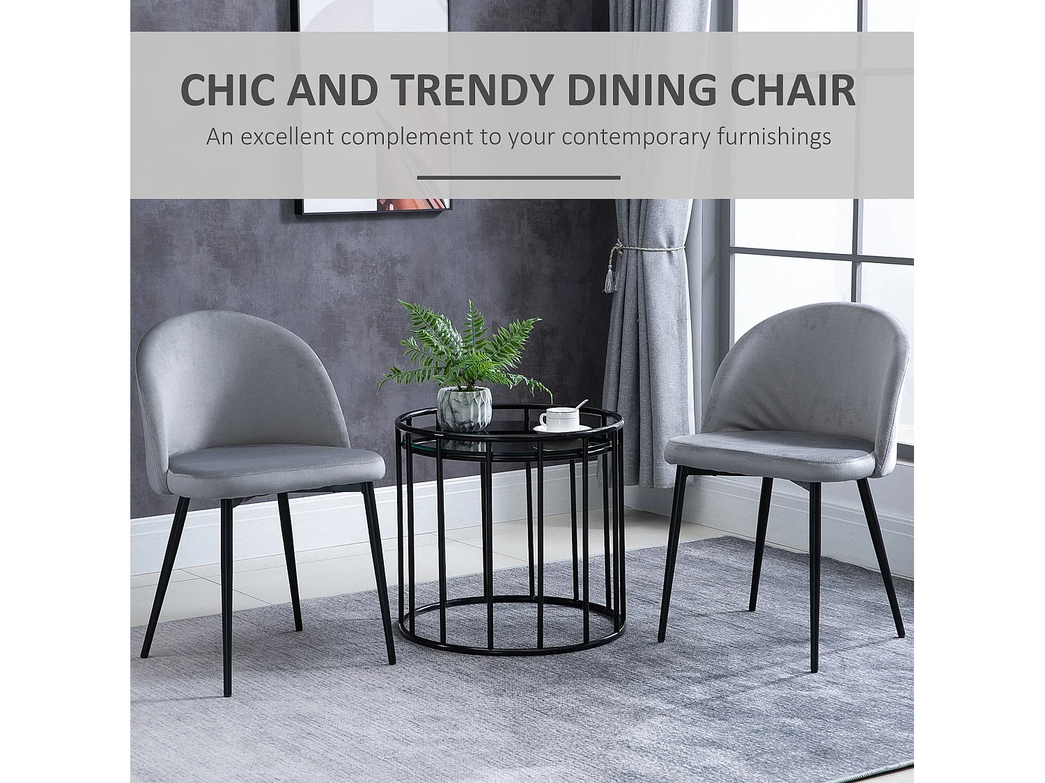 Ladori Grey Velvet Feel Dining Chairs Set of 2 Contemporary Upholstered Armless Seats