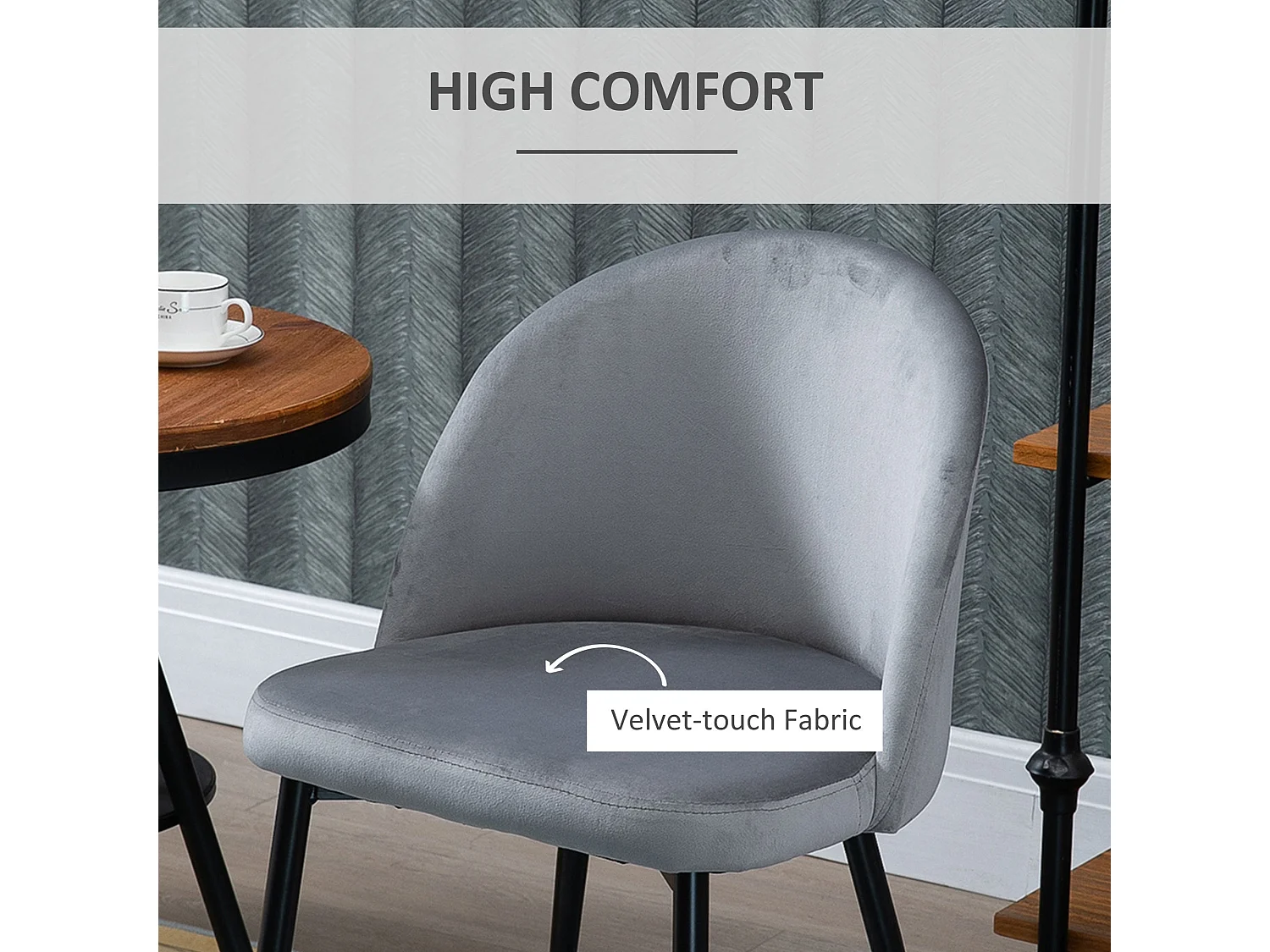 Ladori Grey Velvet Feel Dining Chairs Set of 2 Contemporary Upholstered Armless Seats
