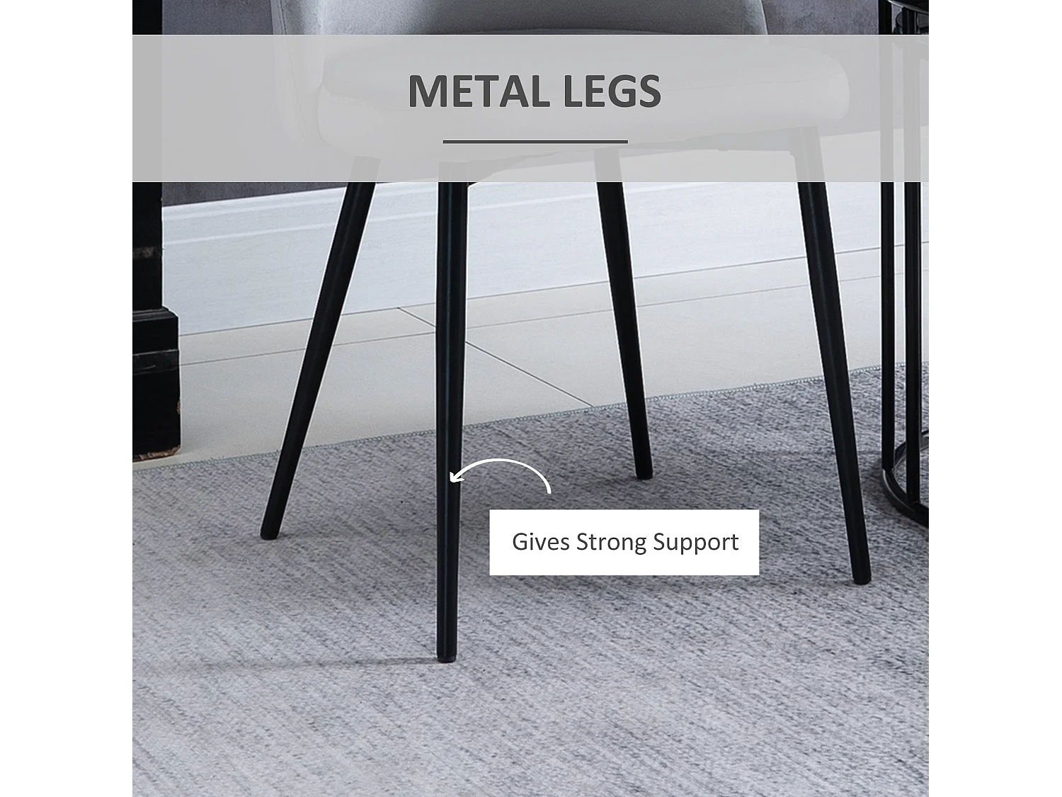 Ladori Grey Velvet Feel Dining Chairs Set of 2 Contemporary Upholstered Armless Seats
