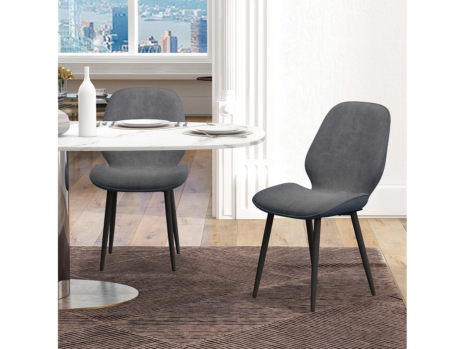 Lelori Grey Velvet Feel Dining Chairs Set of 2 with Metal Legs