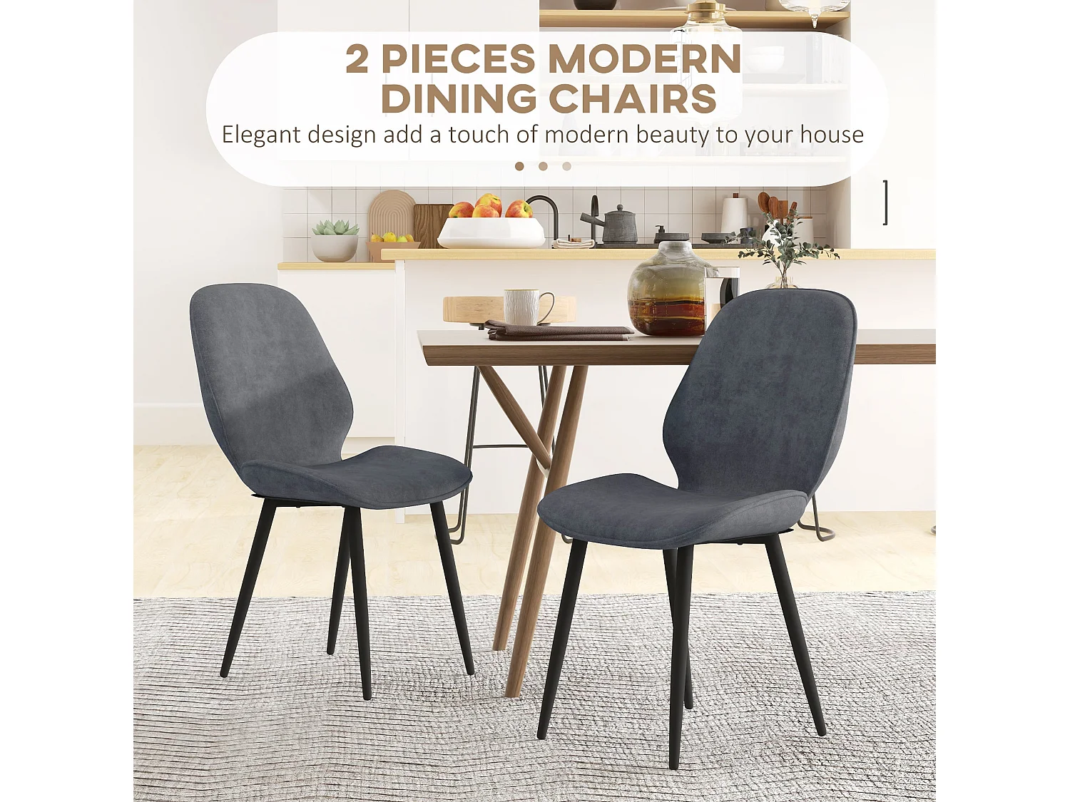Lelori Grey Velvet Feel Dining Chairs Set of 2 with Metal Legs