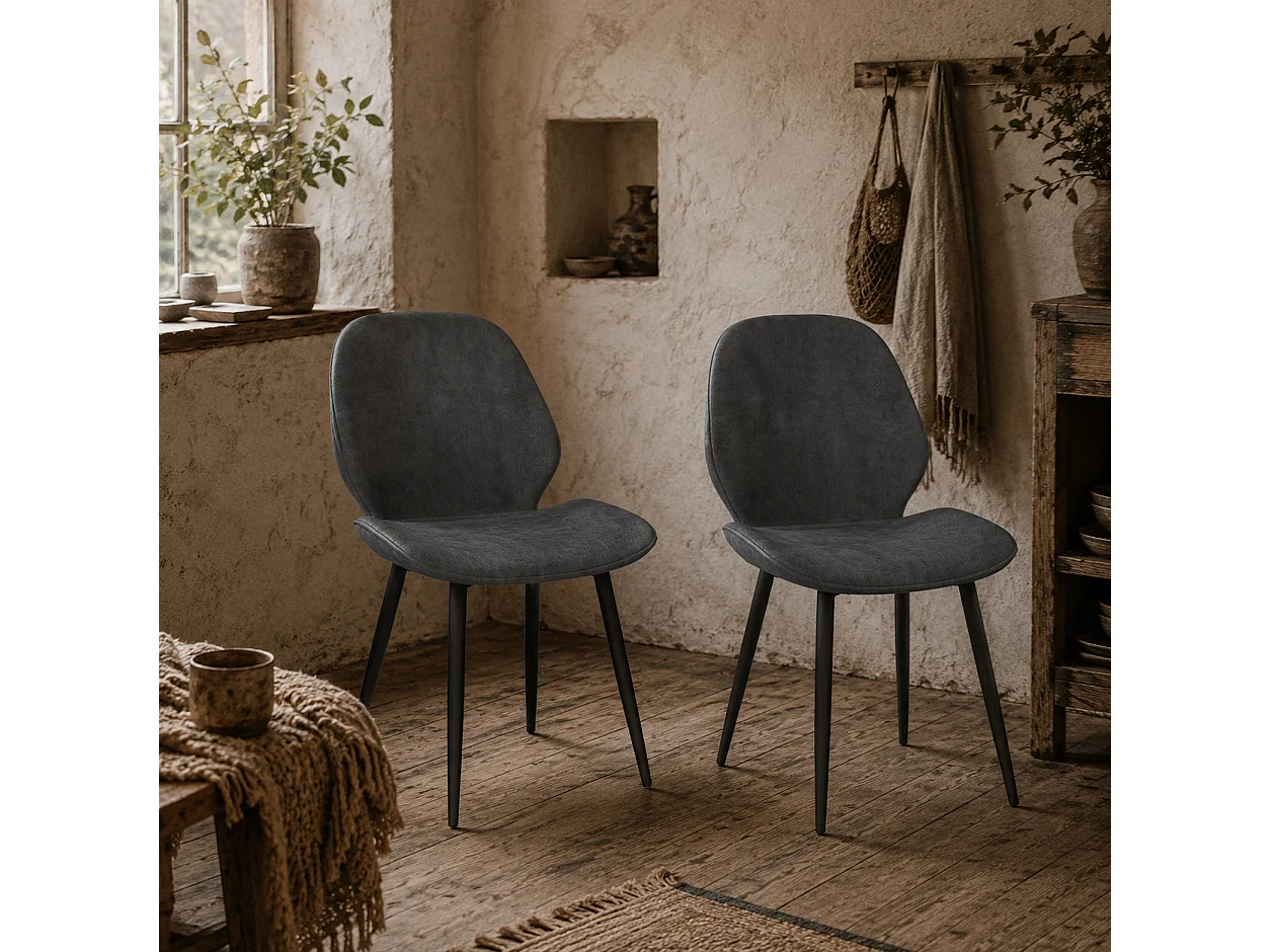 Lelori Grey Velvet Feel Dining Chairs Set of 2 with Metal Legs