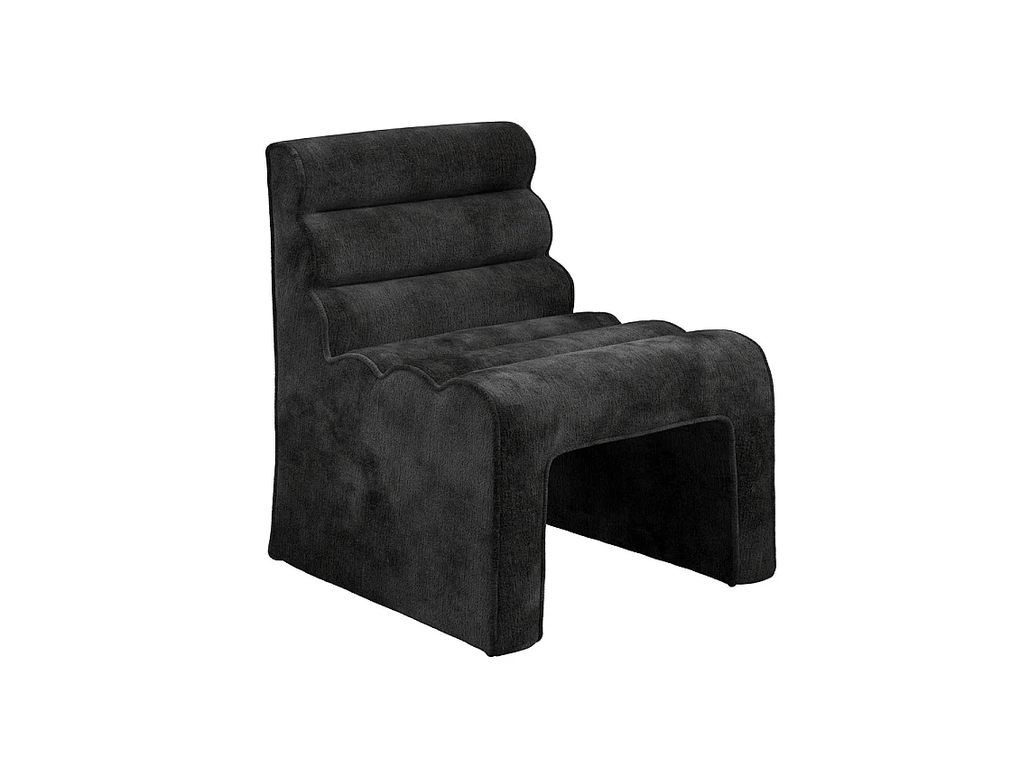 Midleton Retro Ribbed Black Chenille Dining Chair Upholstered Sculptural Design