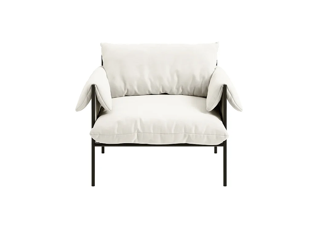 Wardour Minimalist Armchair White Houseweave Fabric Matt Black Metal Legs