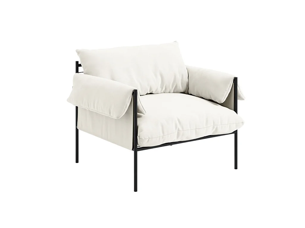 Wardour Minimalist Armchair White Houseweave Fabric Matt Black Metal Legs