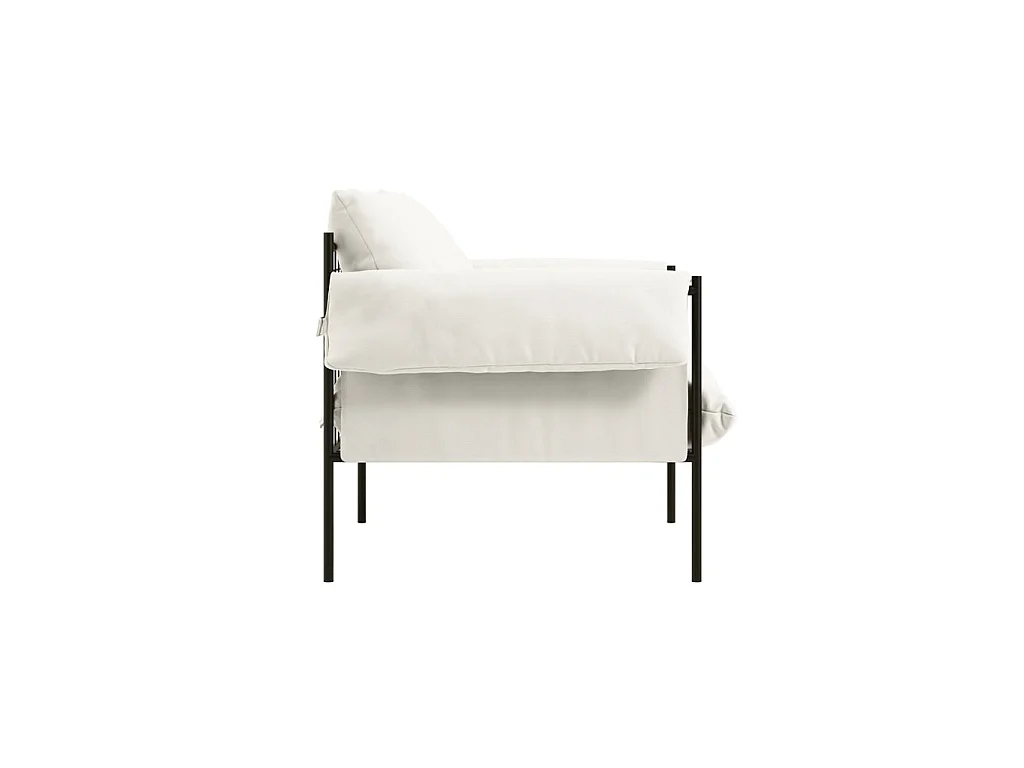 Wardour Minimalist Armchair White Houseweave Fabric Matt Black Metal Legs