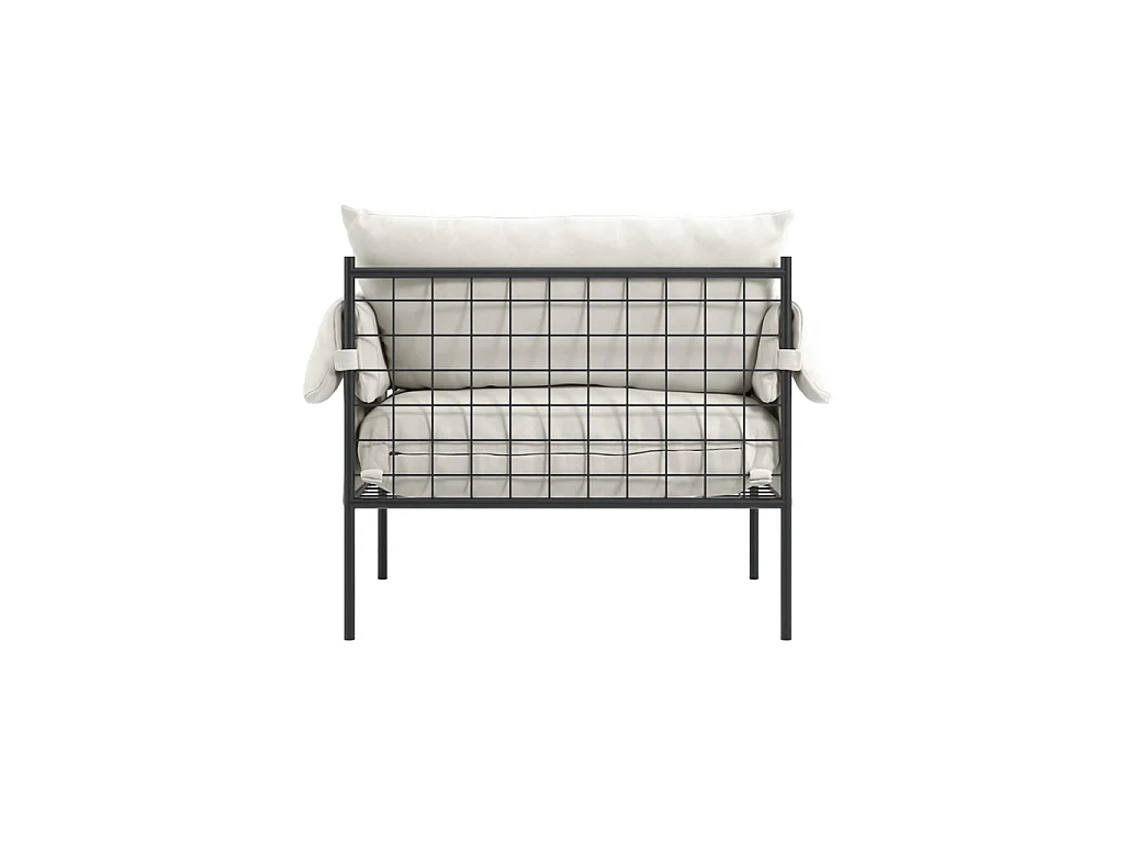 Wardour Minimalist Armchair White Houseweave Fabric Matt Black Metal Legs
