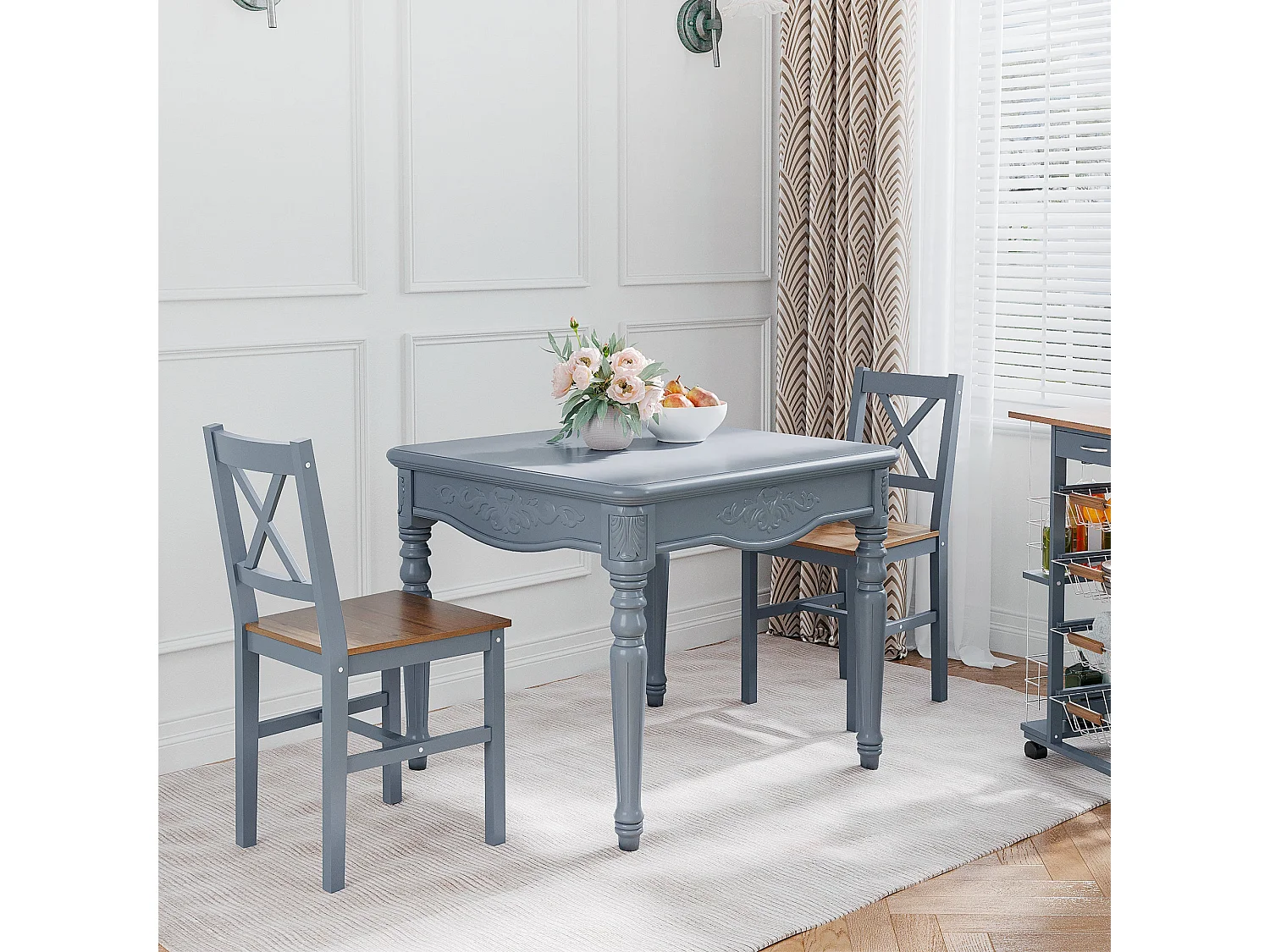 Vinnetti Solid Pine Cross Back Dining Chairs Set of 2 Grey Brown