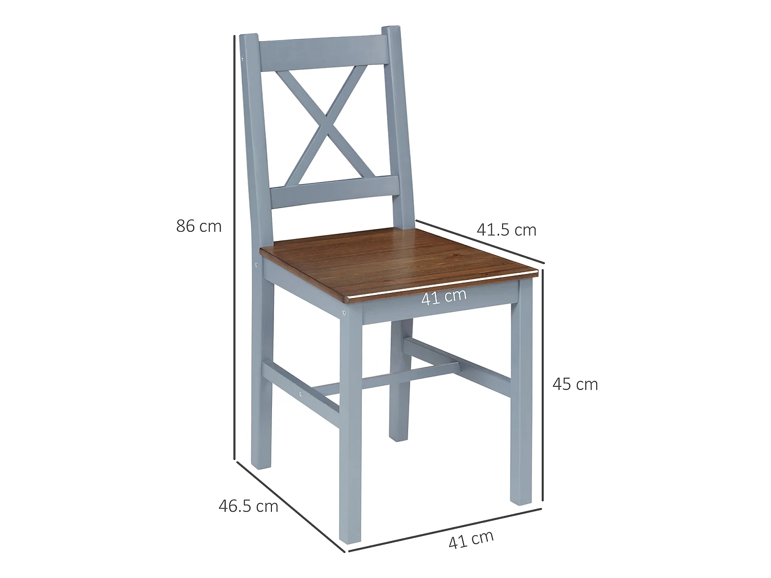 Vinnetti Solid Pine Cross Back Dining Chairs Set of 2 Grey Brown