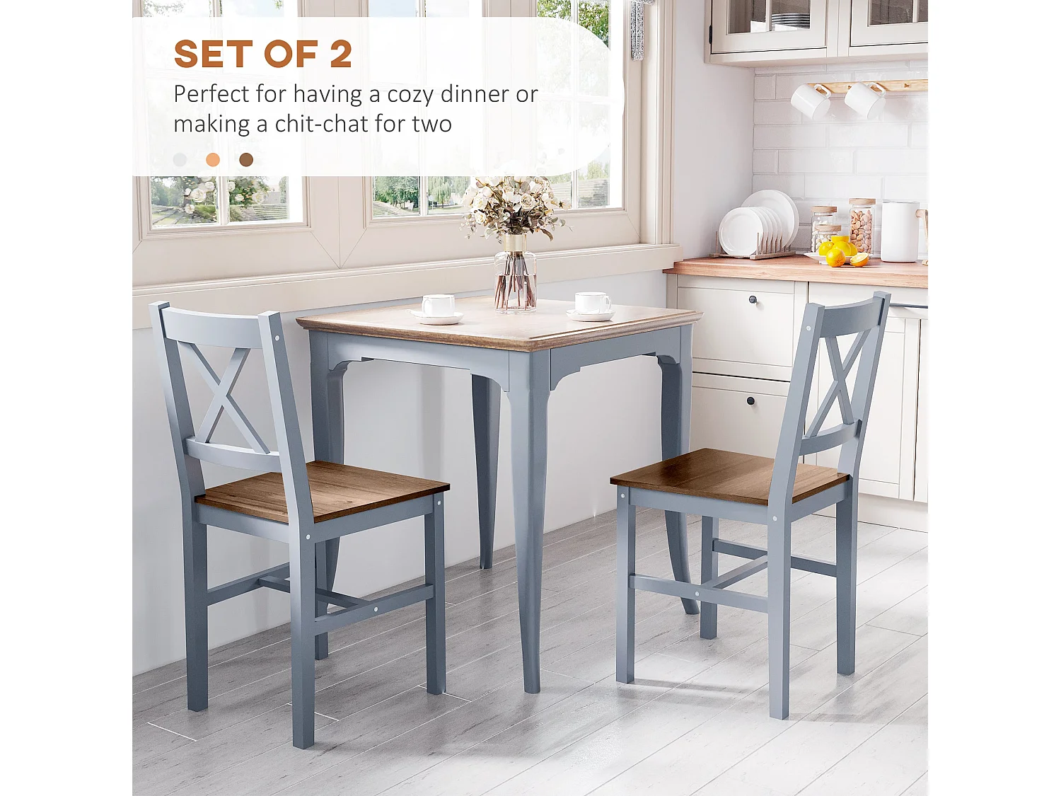 Vinnetti Solid Pine Cross Back Dining Chairs Set of 2 Grey Brown
