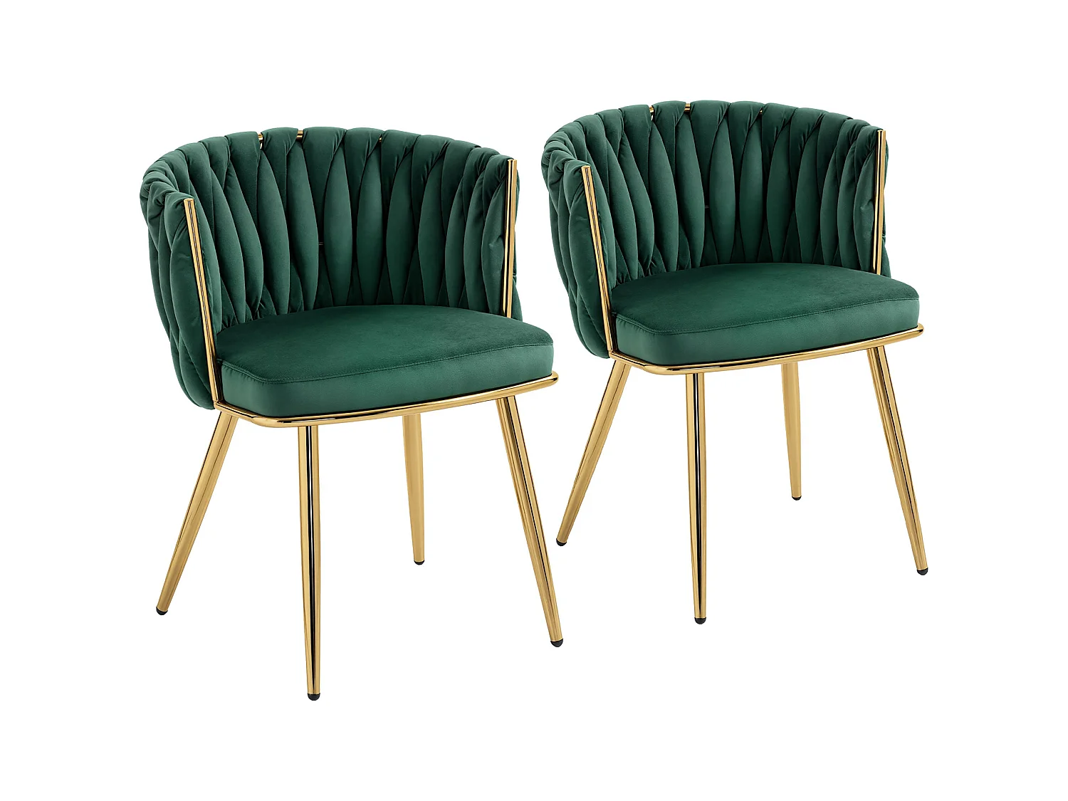 Sosura Set of 2 Dark Green Velvet Feel Dining Chairs with Woven Backrest