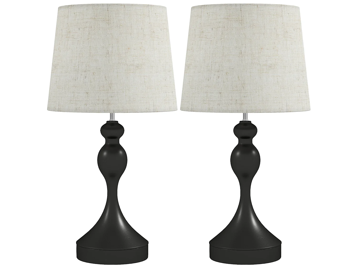 Loke Rata Set of 2 Touch Table Lamps Black Base Beige Linen Shade with USB A and USB C 3 Colour LED E27 800 lm
