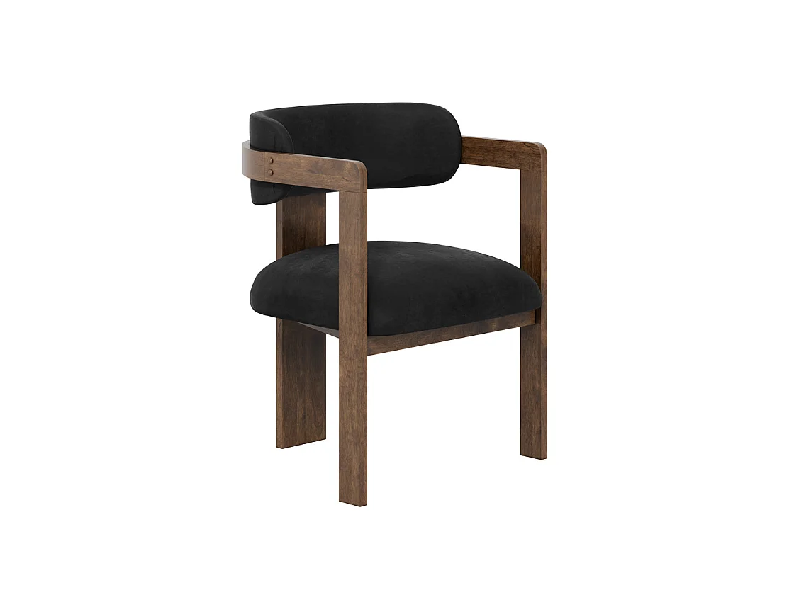 Thurles Upholstered Black Velvet Dining Chair with Walnut Wood Frame