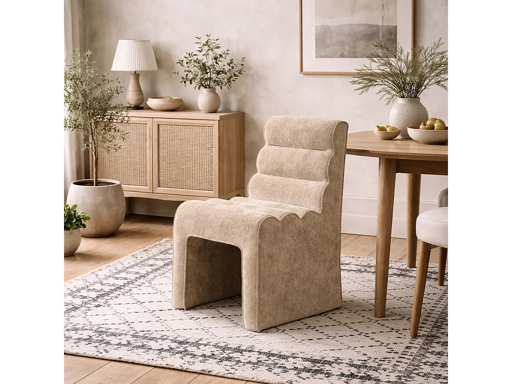 Midleton Retro Ribbed Honey Chenille Dining Chair Upholstered Sculptural Seat