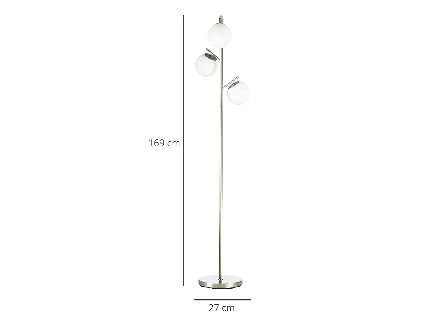 Moretta 3 Light Silver Tree Floor Lamp with Glass Globe Shades and Steel Base