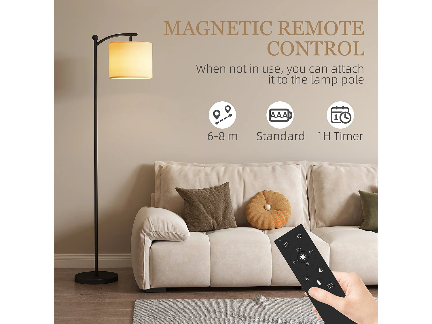 Mota Nelo Black Metal LED Floor Lamp With Remote 11 Step Brightness and Colour Control