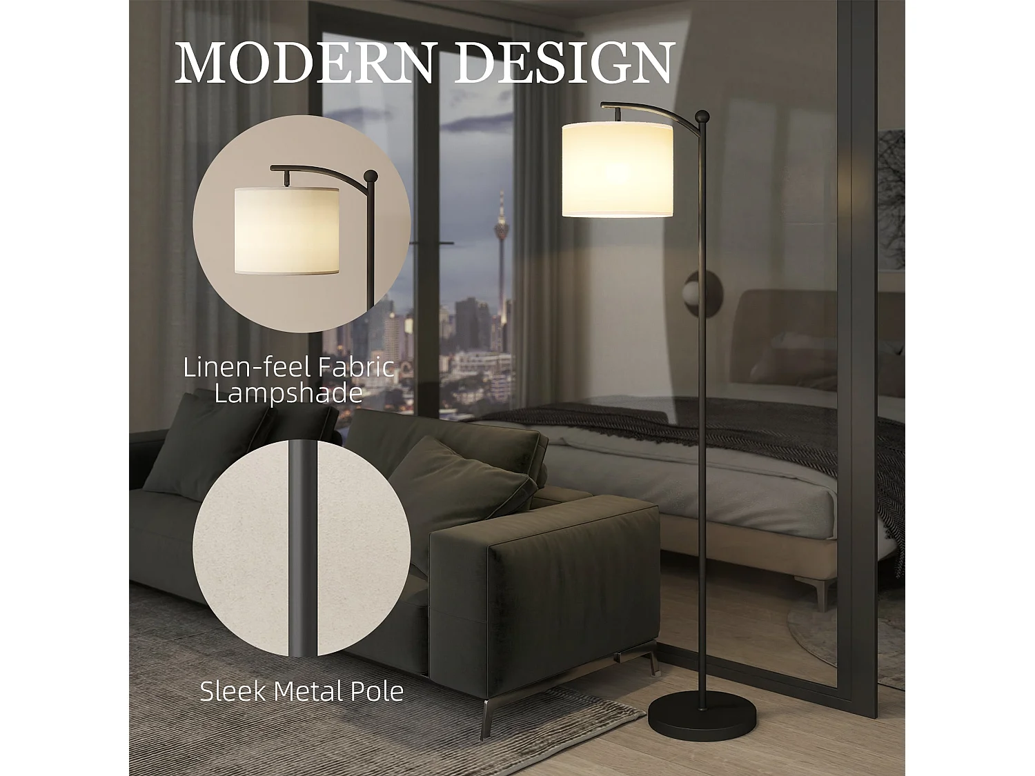 Mota Nelo Black Metal LED Floor Lamp With Remote 11 Step Brightness and Colour Control
