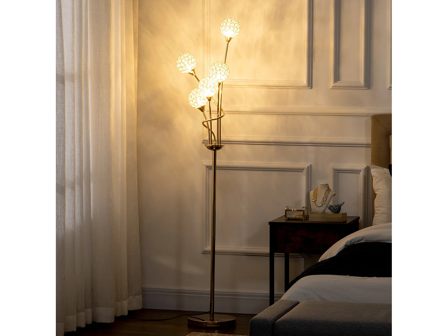 Rarodi Gold Tone Crystal 5 Light Upright Floor Lamp 156cm