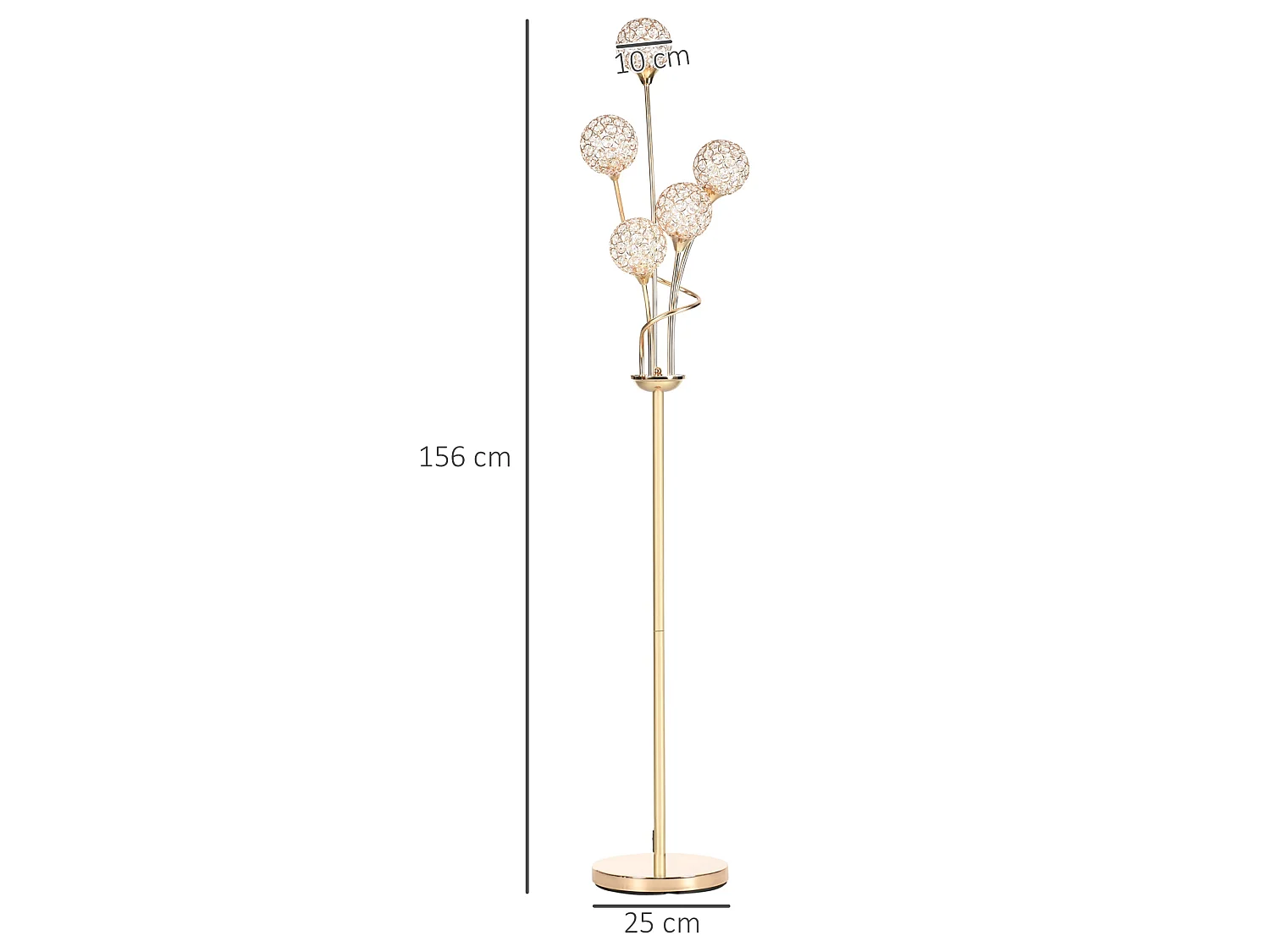 Rarodi Gold Tone Crystal 5 Light Upright Floor Lamp 156cm