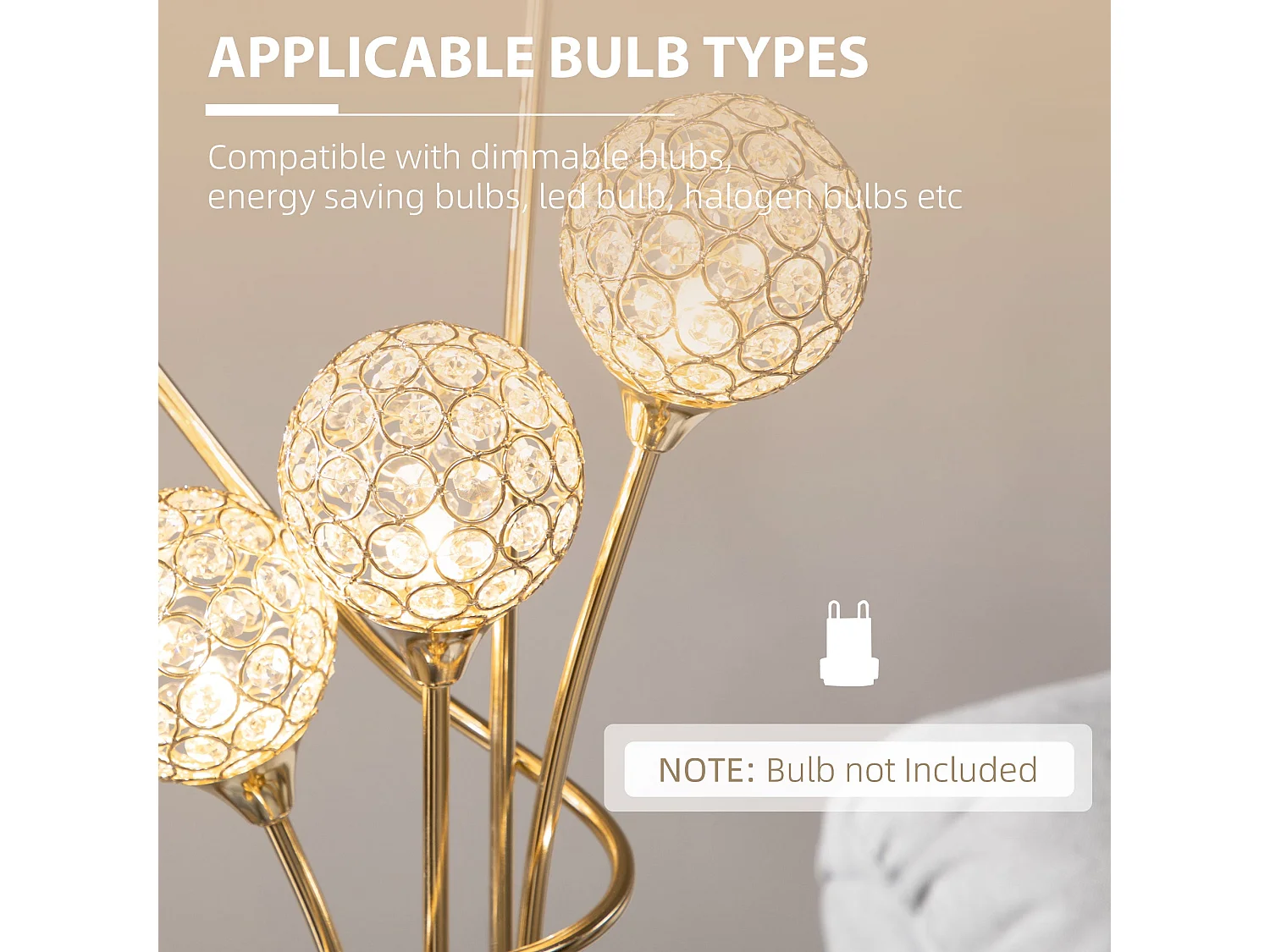 Rarodi Gold Tone Crystal 5 Light Upright Floor Lamp 156cm
