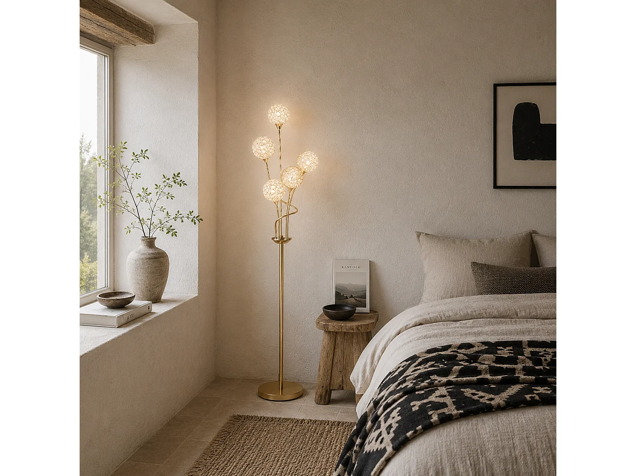 Rarodi Gold Tone Crystal 5 Light Upright Floor Lamp 156cm