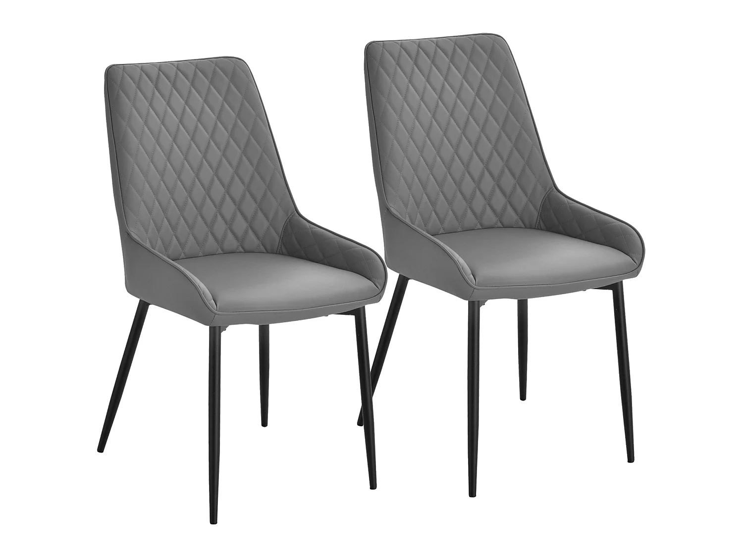 Farazi Grey Quilted PU Leather Dining Chairs Set of 2 Steel Frame