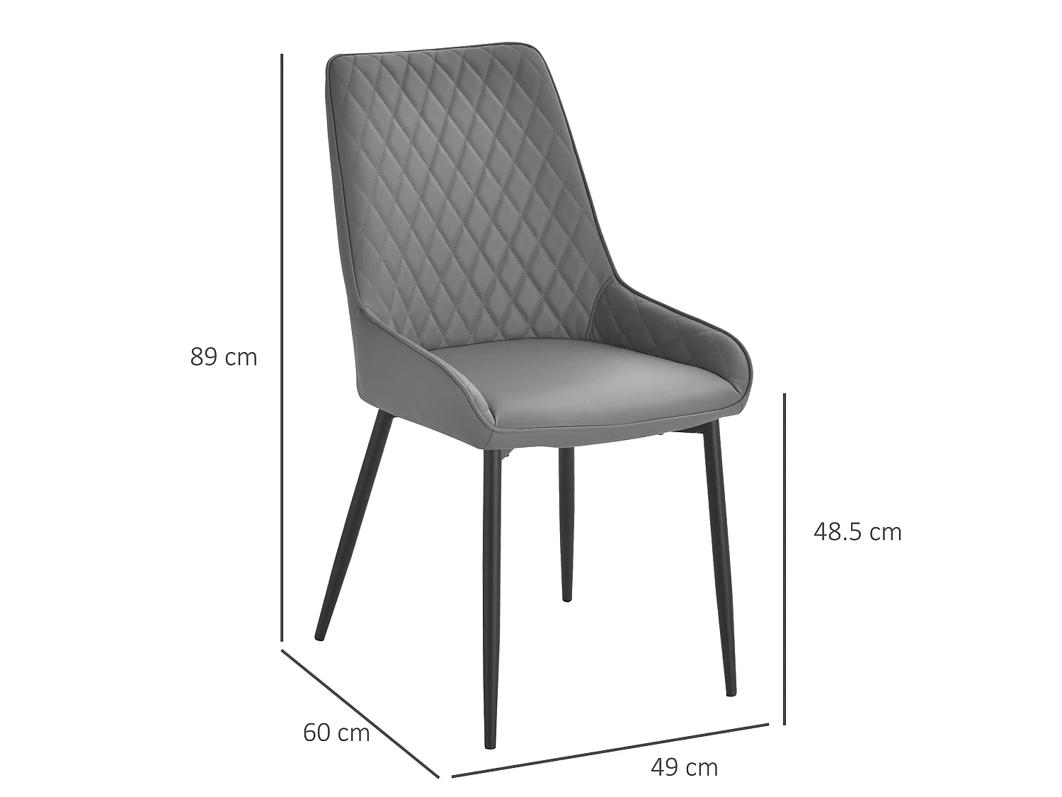 Farazi Grey Quilted PU Leather Dining Chairs Set of 2 Steel Frame