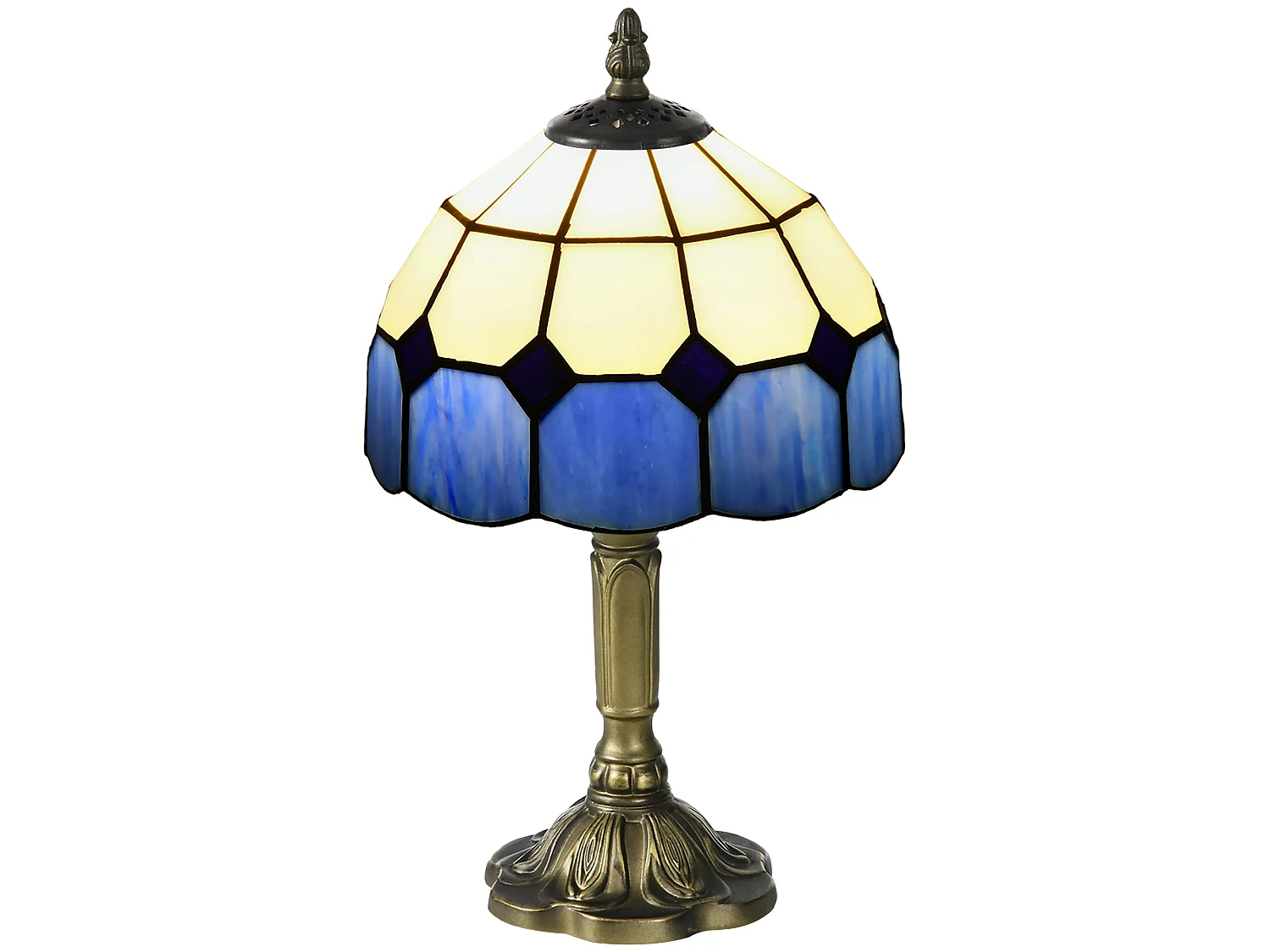 Lonema Art Deco Glass Table Lamp White and Blue 35cm