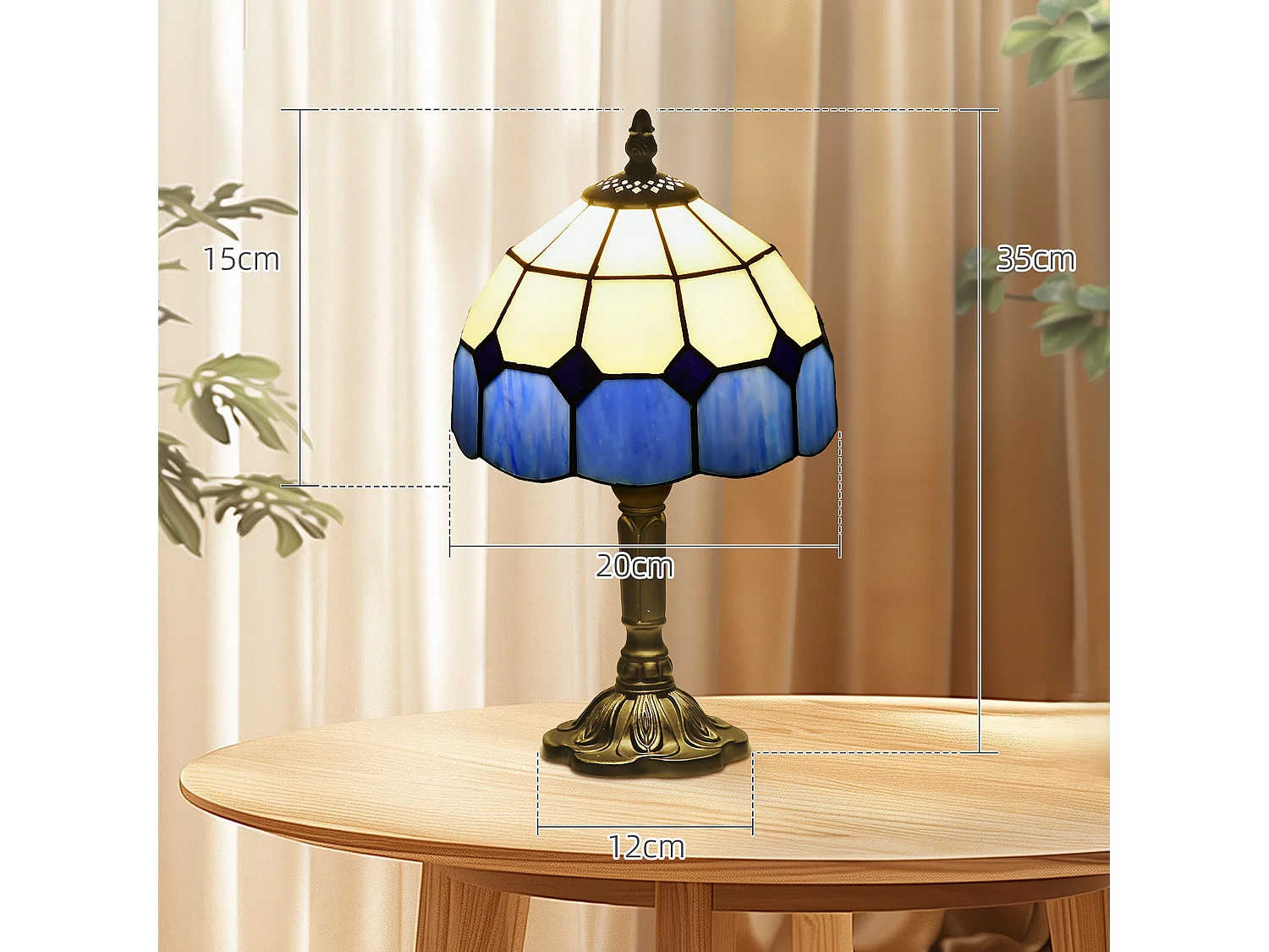 Lonema Art Deco Glass Table Lamp White and Blue 35cm