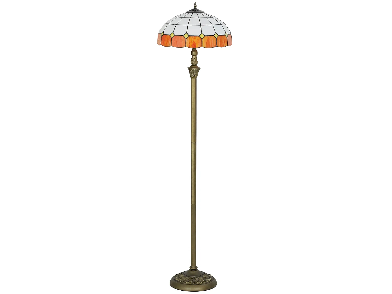 Rakelo Tiffany Style Floor Lamp Bronze Metal Base Handcrafted Orange and White Stained Glass Shade