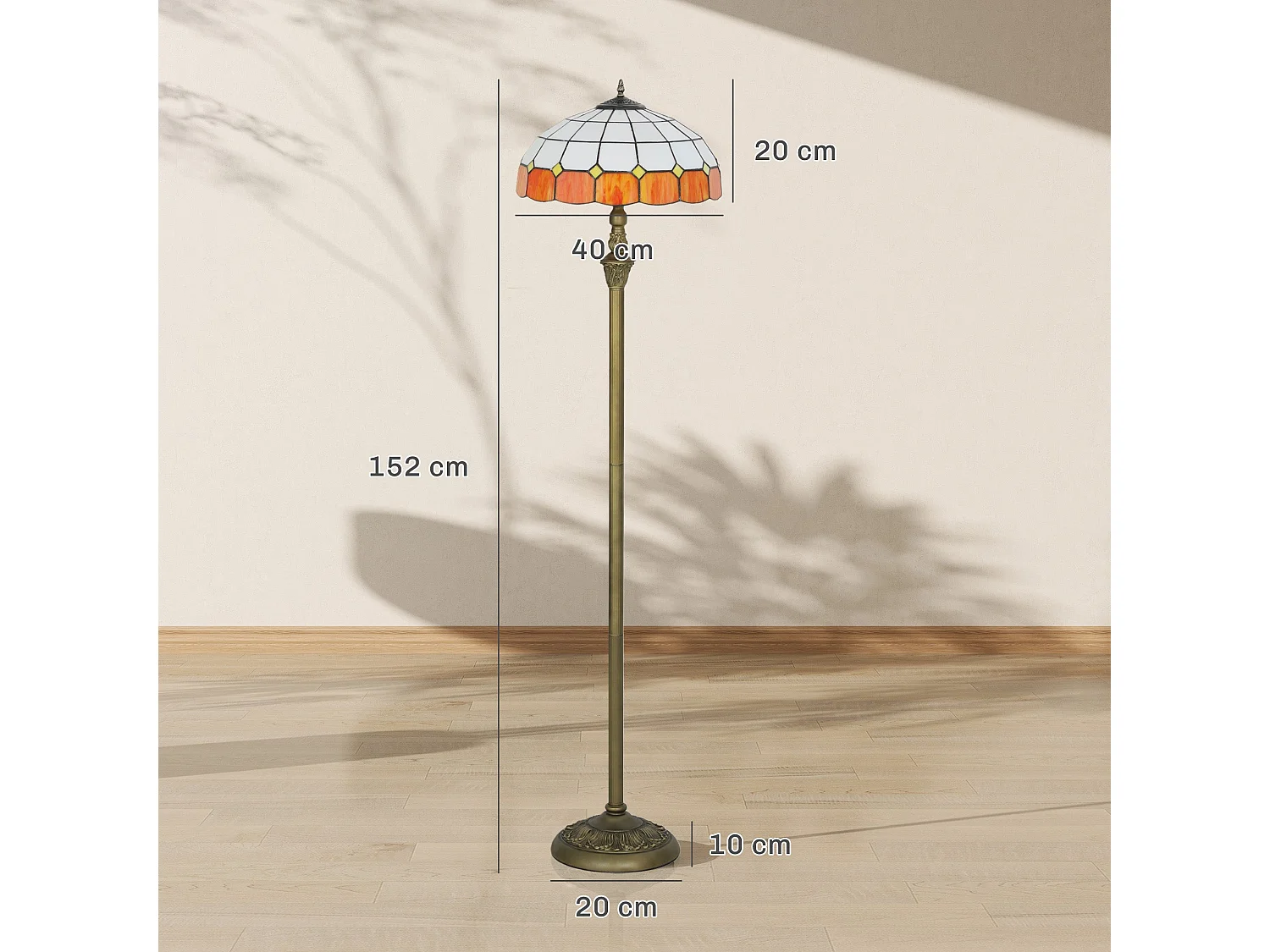 Rakelo Tiffany Style Floor Lamp Bronze Metal Base Handcrafted Orange and White Stained Glass Shade