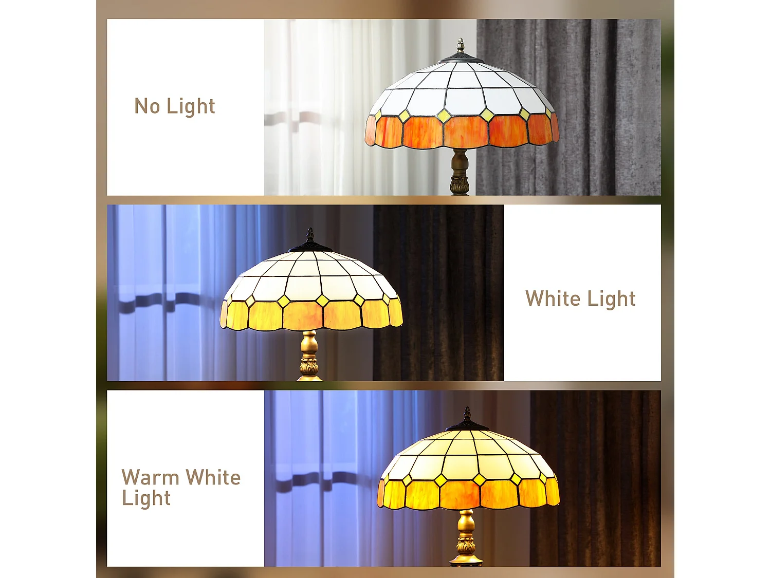 Rakelo Tiffany Style Floor Lamp Bronze Metal Base Handcrafted Orange and White Stained Glass Shade