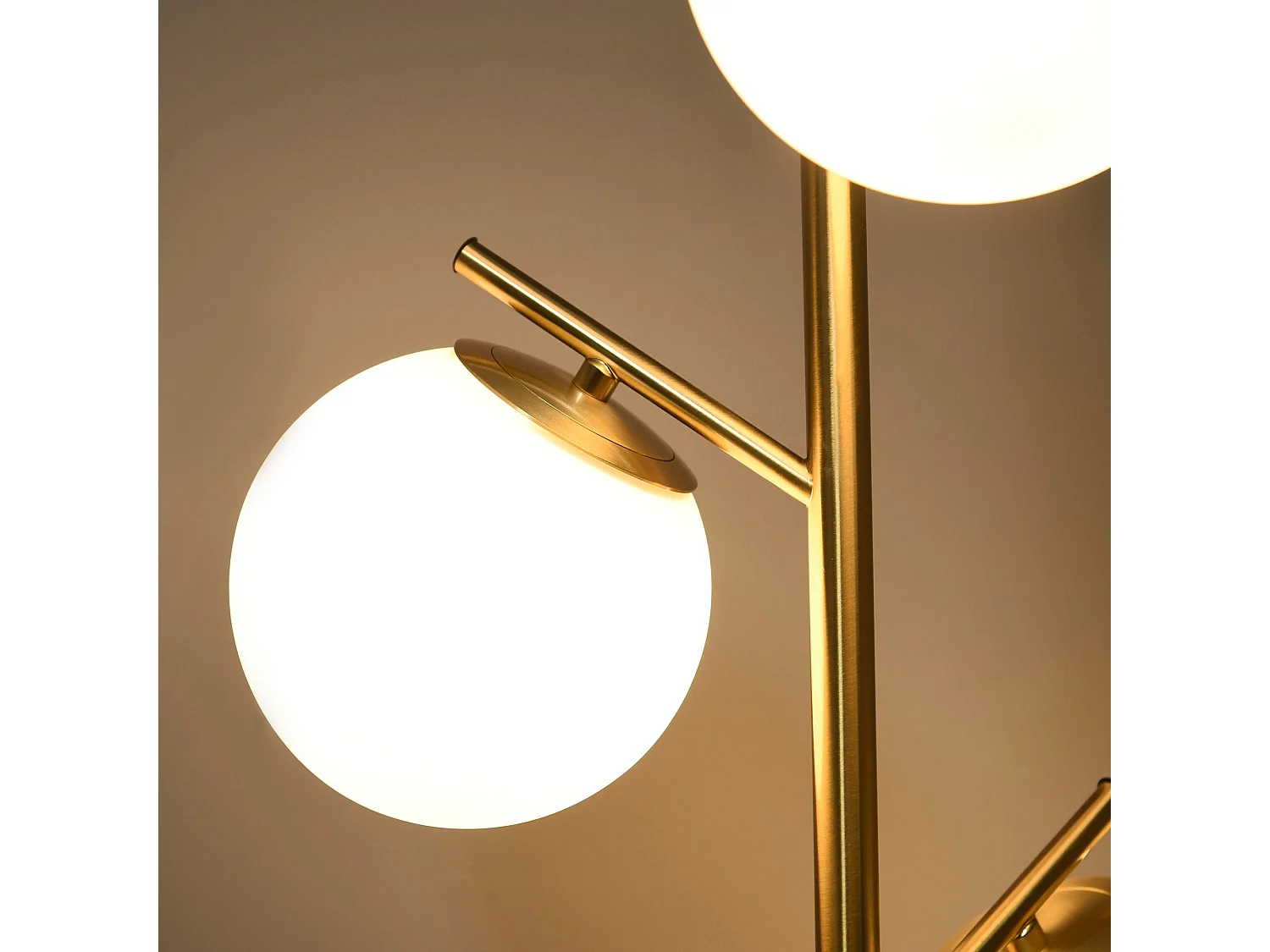 Lidi 3 Light Metal Tree Floor Lamp Gold Tone with White Globe Shades Adjustable 3000K 6000K