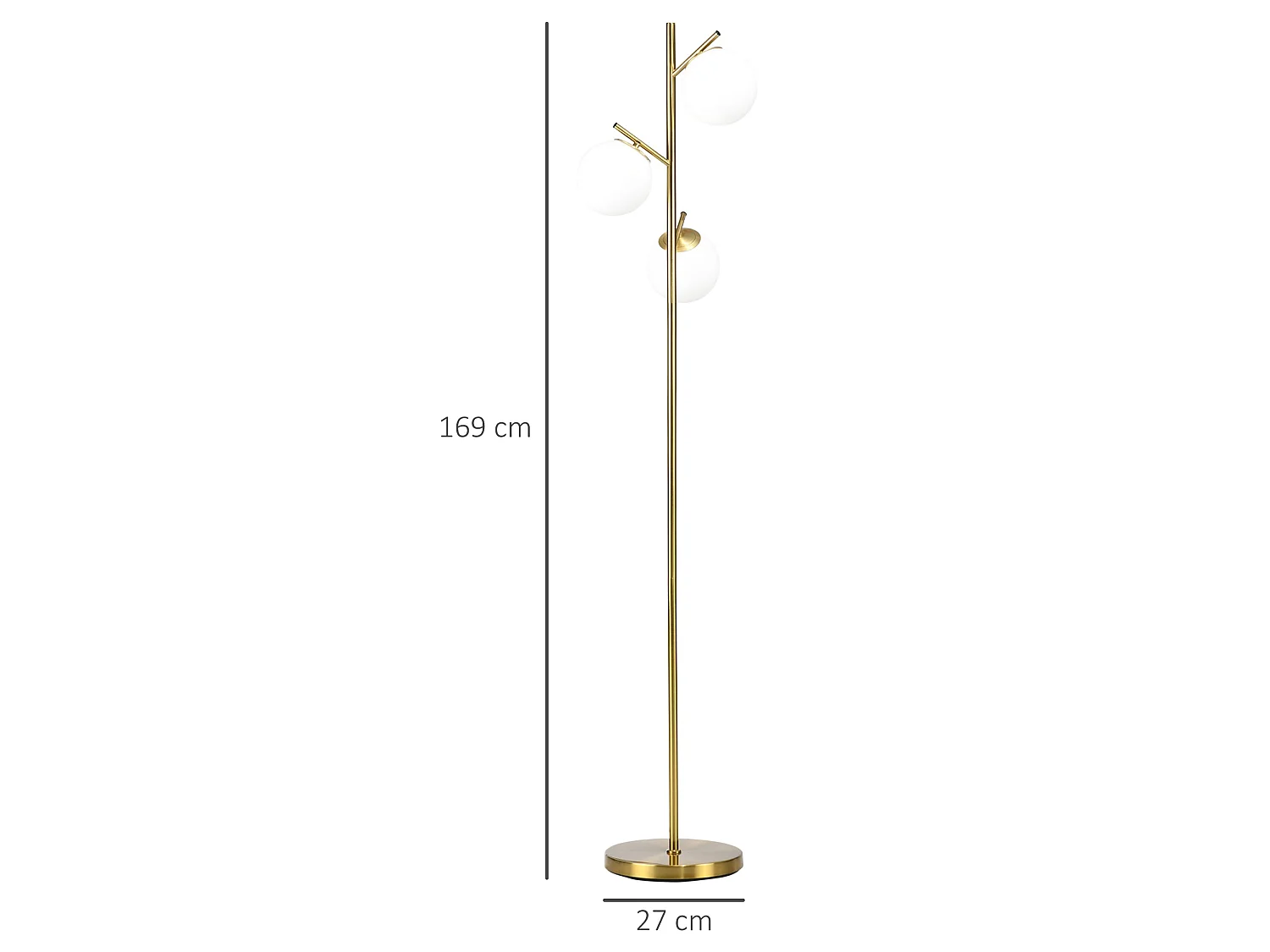 Tasozi 3 Light Gold Tree Floor Lamp with White Globe Shades