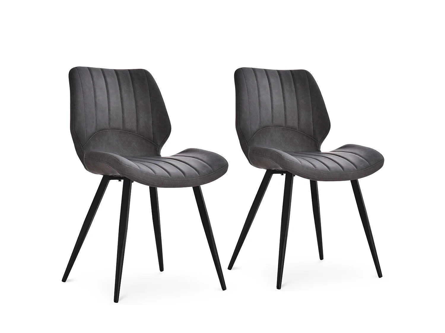 Vielco Set of 2 Grey Faux Leather Dining Chairs with Steel Frame