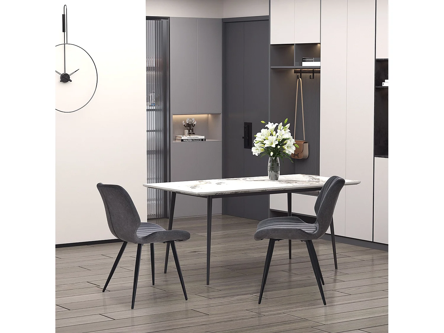 Vielco Set of 2 Grey Faux Leather Dining Chairs with Steel Frame