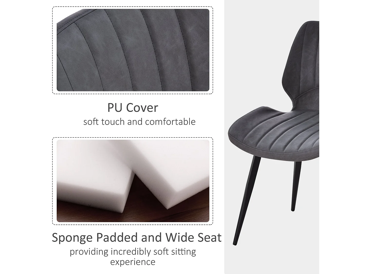 Vielco Set of 2 Grey Faux Leather Dining Chairs with Steel Frame