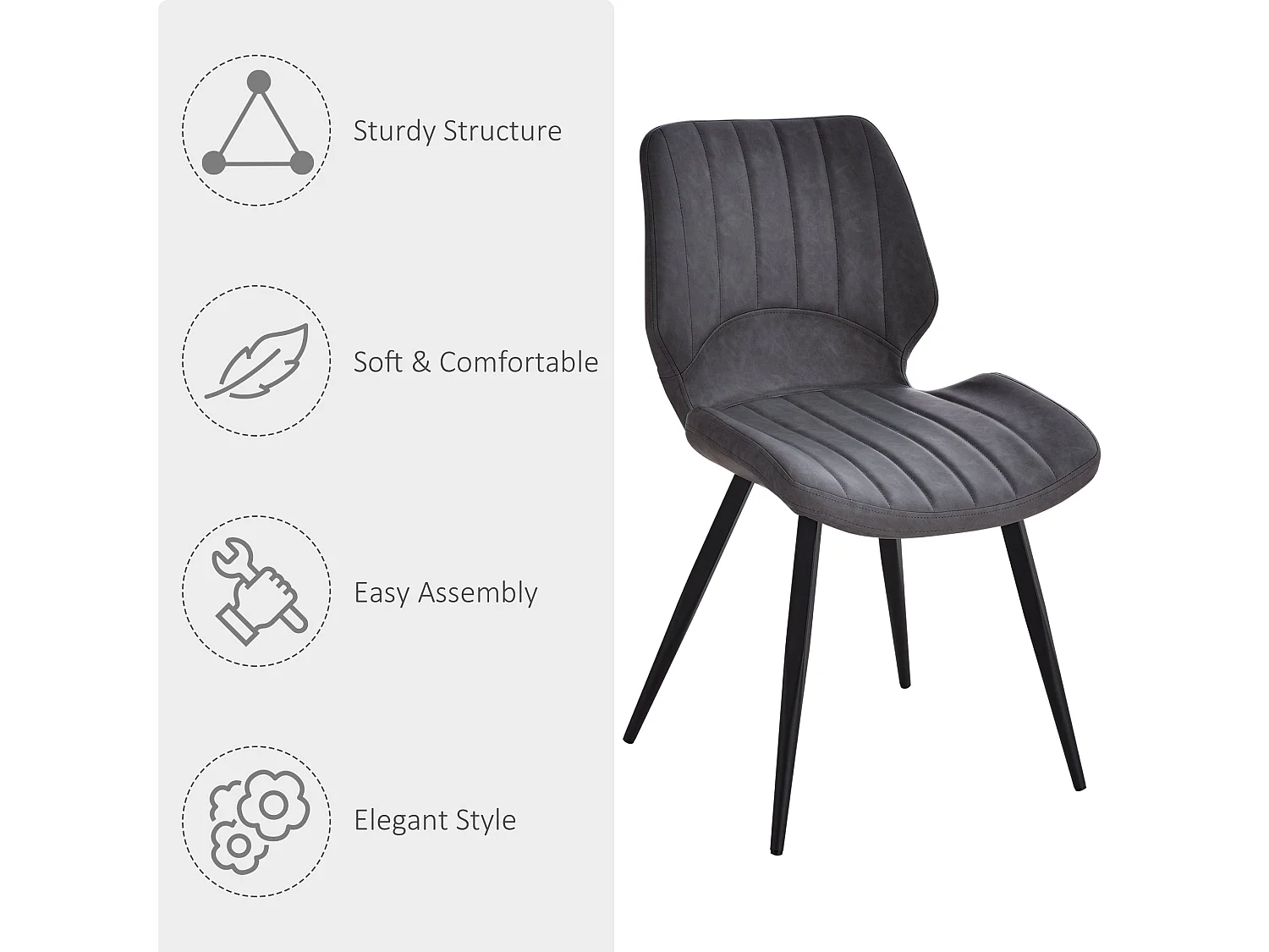Vielco Set of 2 Grey Faux Leather Dining Chairs with Steel Frame