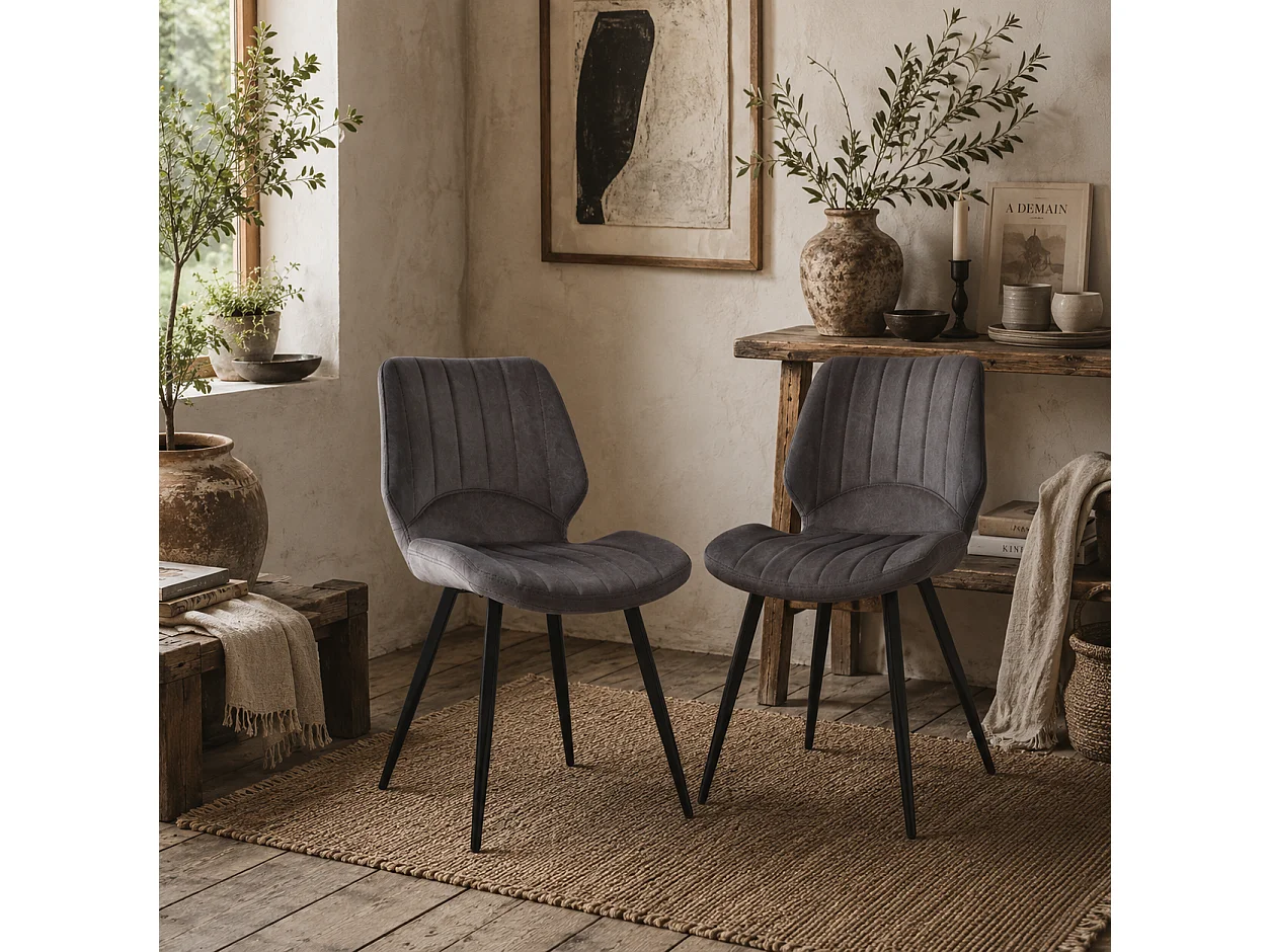 Vielco Set of 2 Grey Faux Leather Dining Chairs with Steel Frame