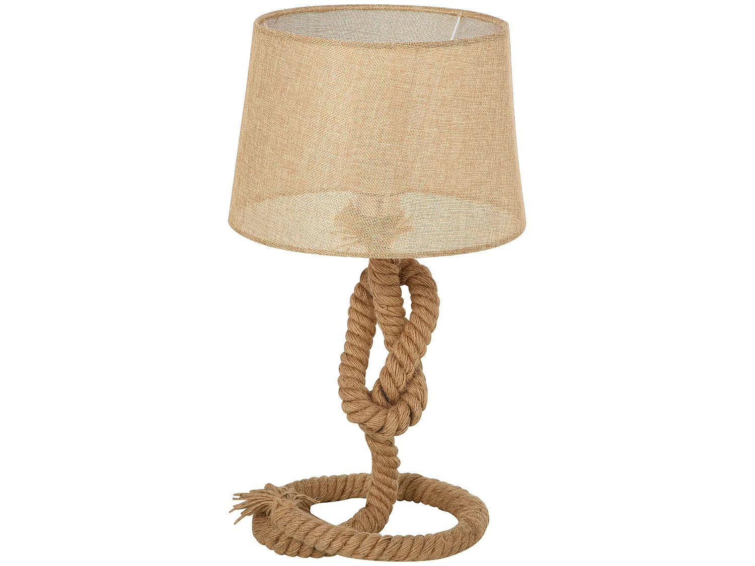 Virepa 48cm Nautical Table Lamp Stainless Steel Frame Rope Wrapped Beige Fabric Shade