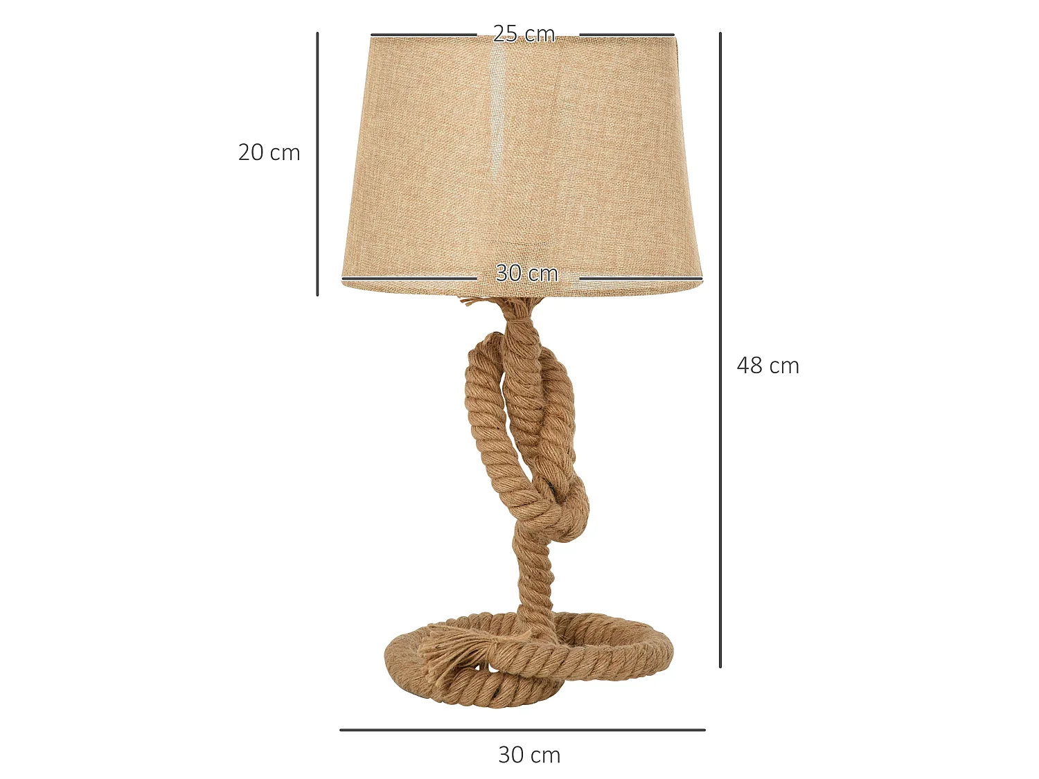 Virepa 48cm Nautical Table Lamp Stainless Steel Frame Rope Wrapped Beige Fabric Shade